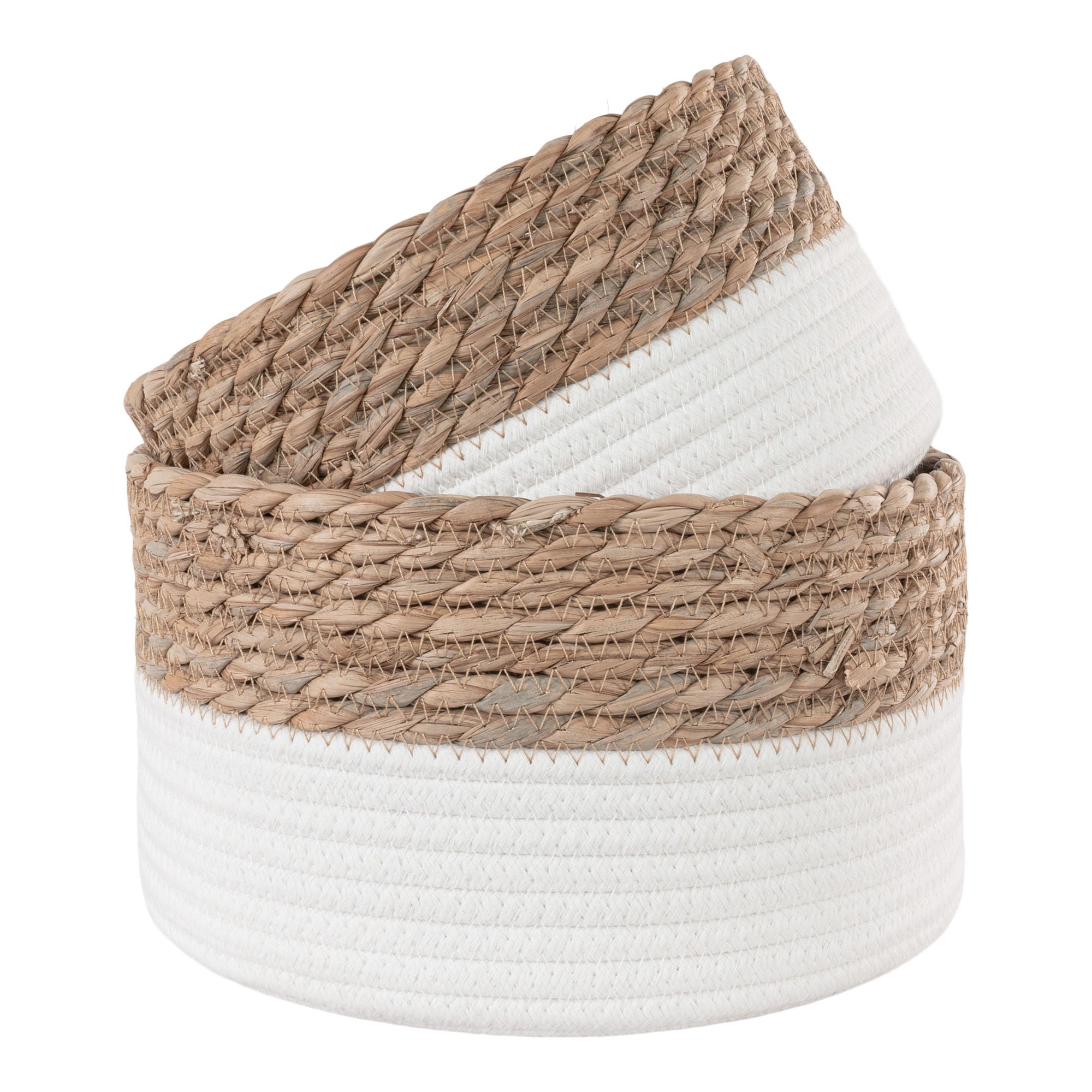 House Nordic Tanta Baskets, Cotton/Reed, White/Natural, Set Of 2