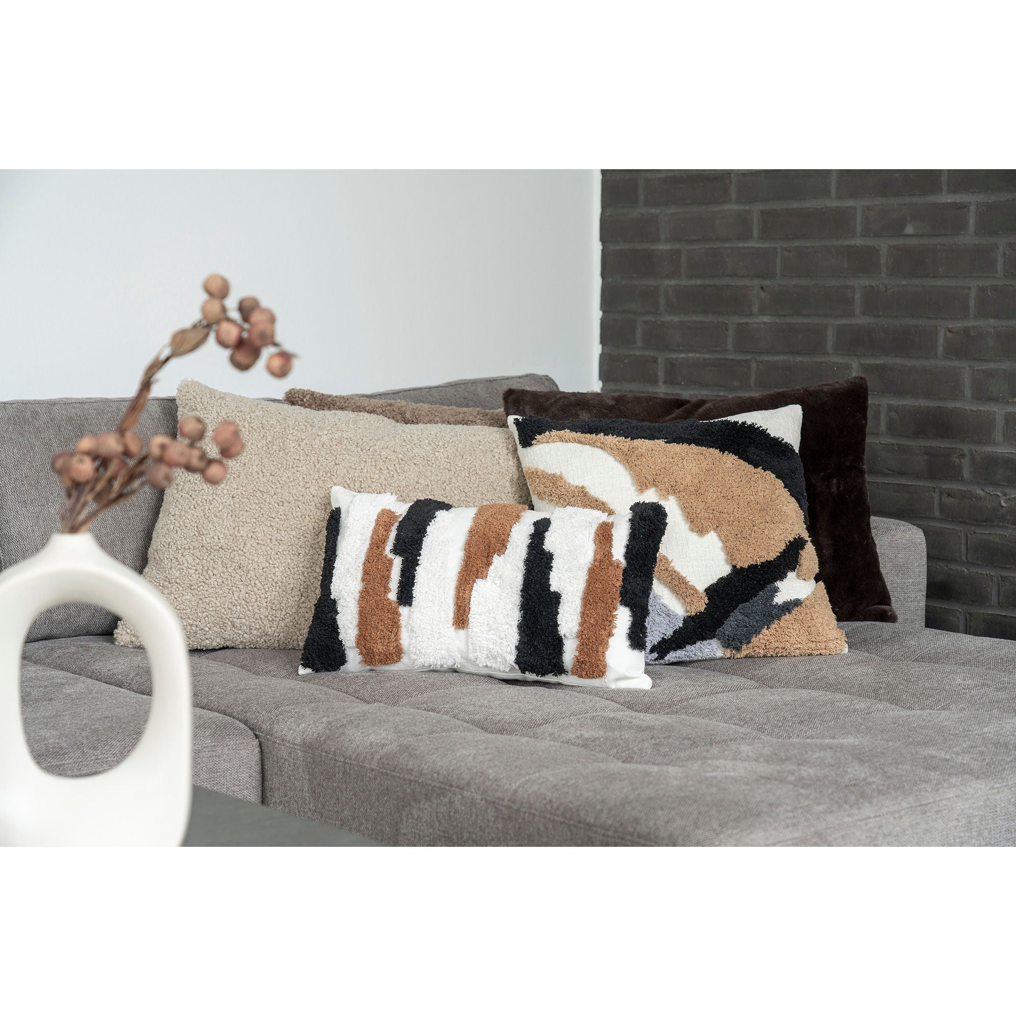 House Nordic Tavira Cushion, Grey Brown Bouclé, 45x60 Cm