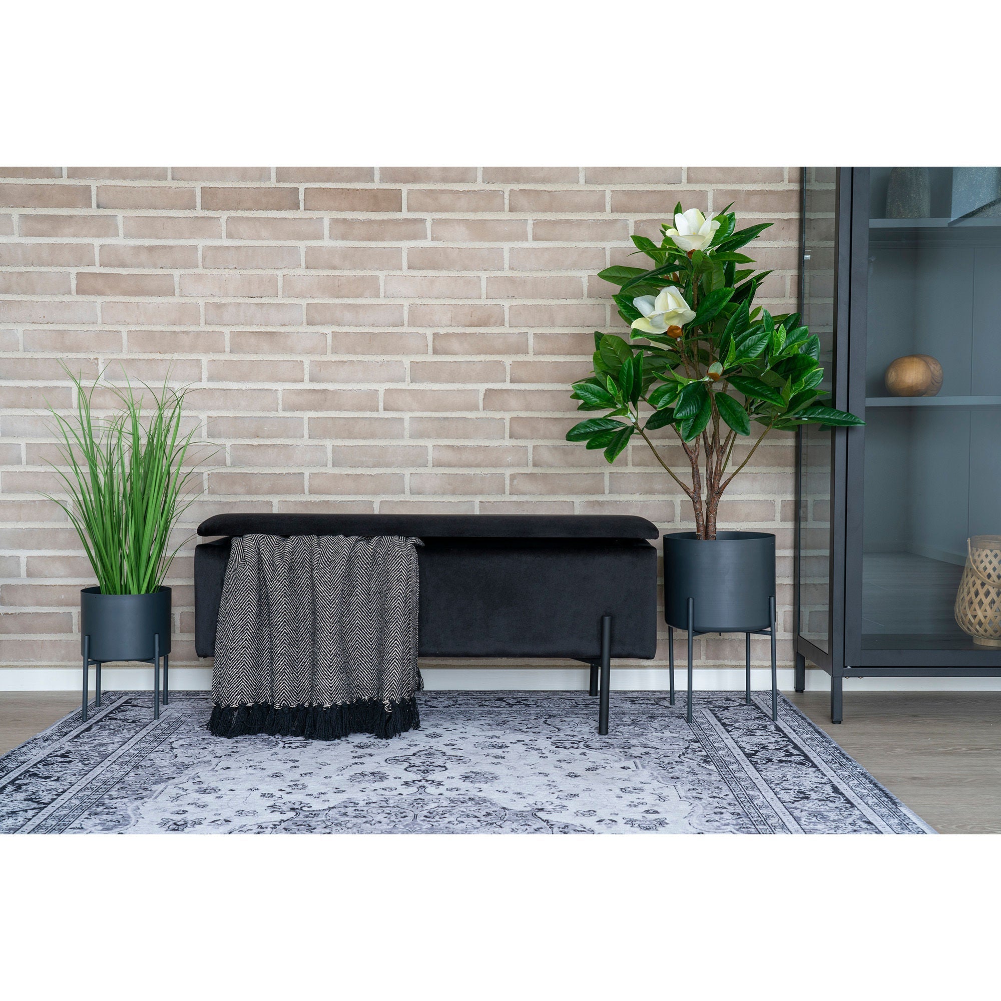 House Nordic Watford Bench With Storage, Velour, Black, 95x36,5x43 Cm, Hn1207