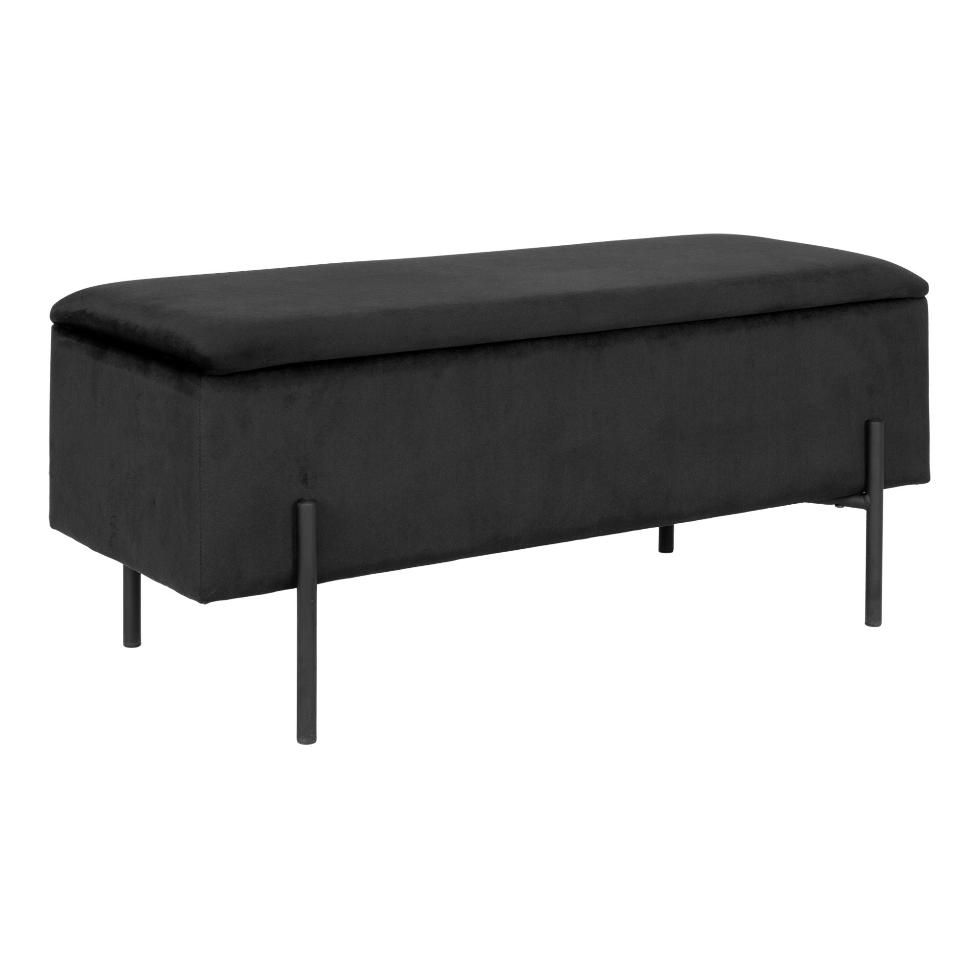 House Nordic Watford Bench With Storage, Velour, Black, 95x36,5x43 Cm, Hn1207