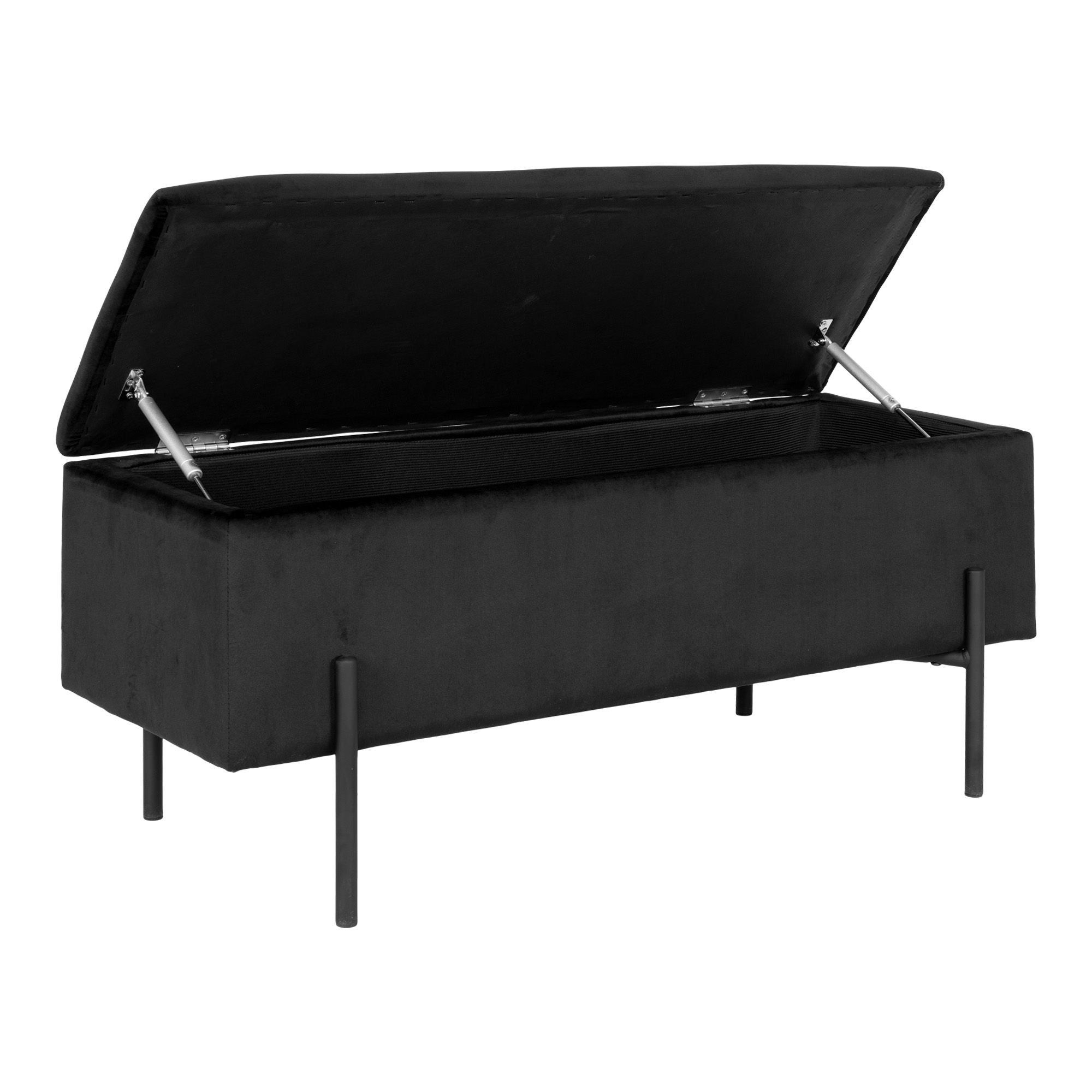 House Nordic Watford Bench With Storage, Velour, Black, 95x36,5x43 Cm, Hn1207