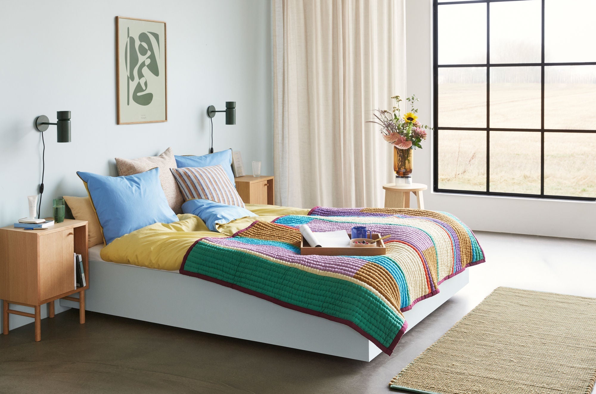 [product_category]-Hübsch Aki Bed Linen 60/220 Blue/Yellow-Hübsch-5712772114827-061406-HUB-10