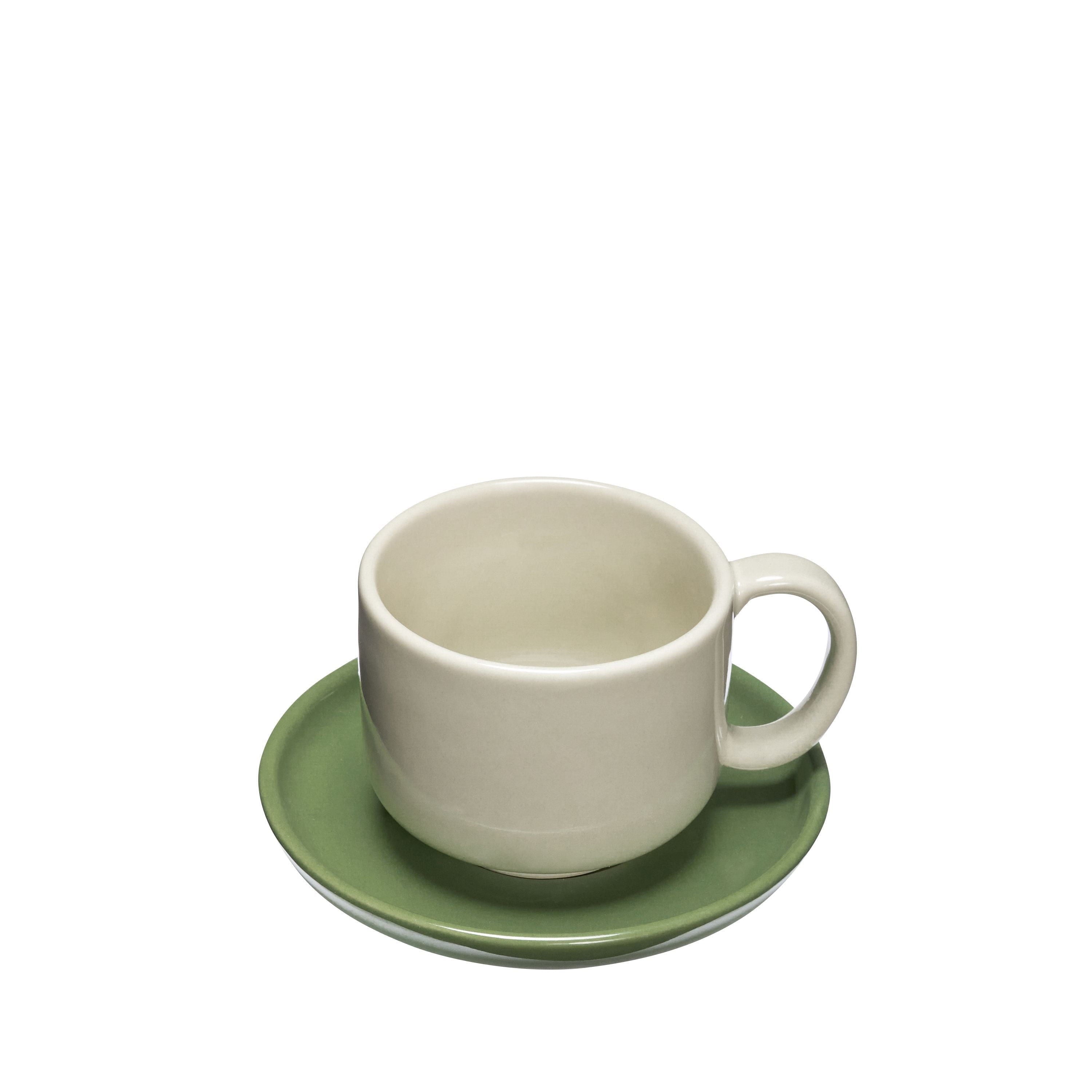 [product_category]-Hübsch Amare Mug & Saucer Set Of 2, Sand/Green-Hübsch-5712772129470-211706-HUB-2