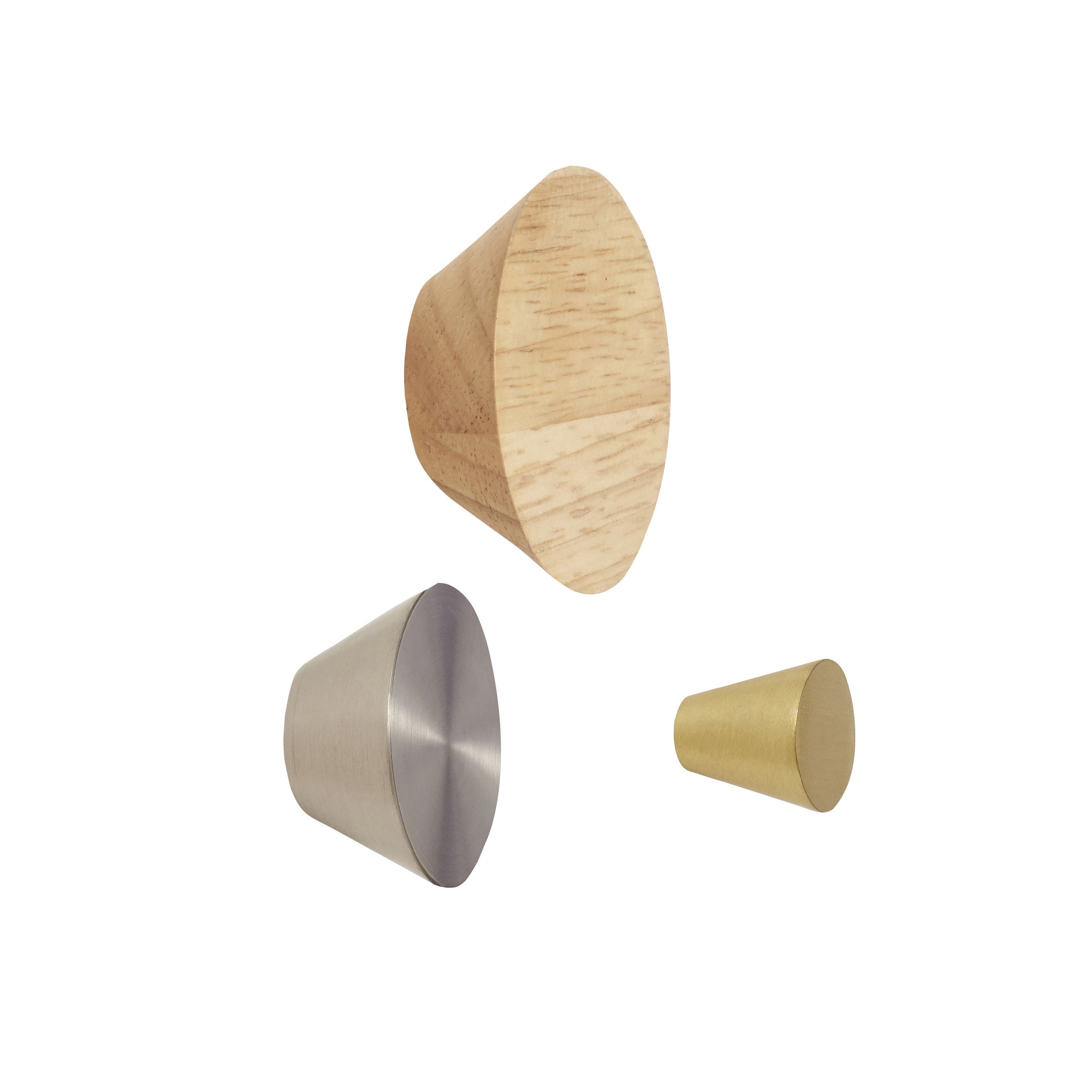 [product_category]-Hübsch Cone Button Metal /Wood Nickel /Brass / Natural Set Of 3-Hübsch-5712772072684-991120-HUB-1