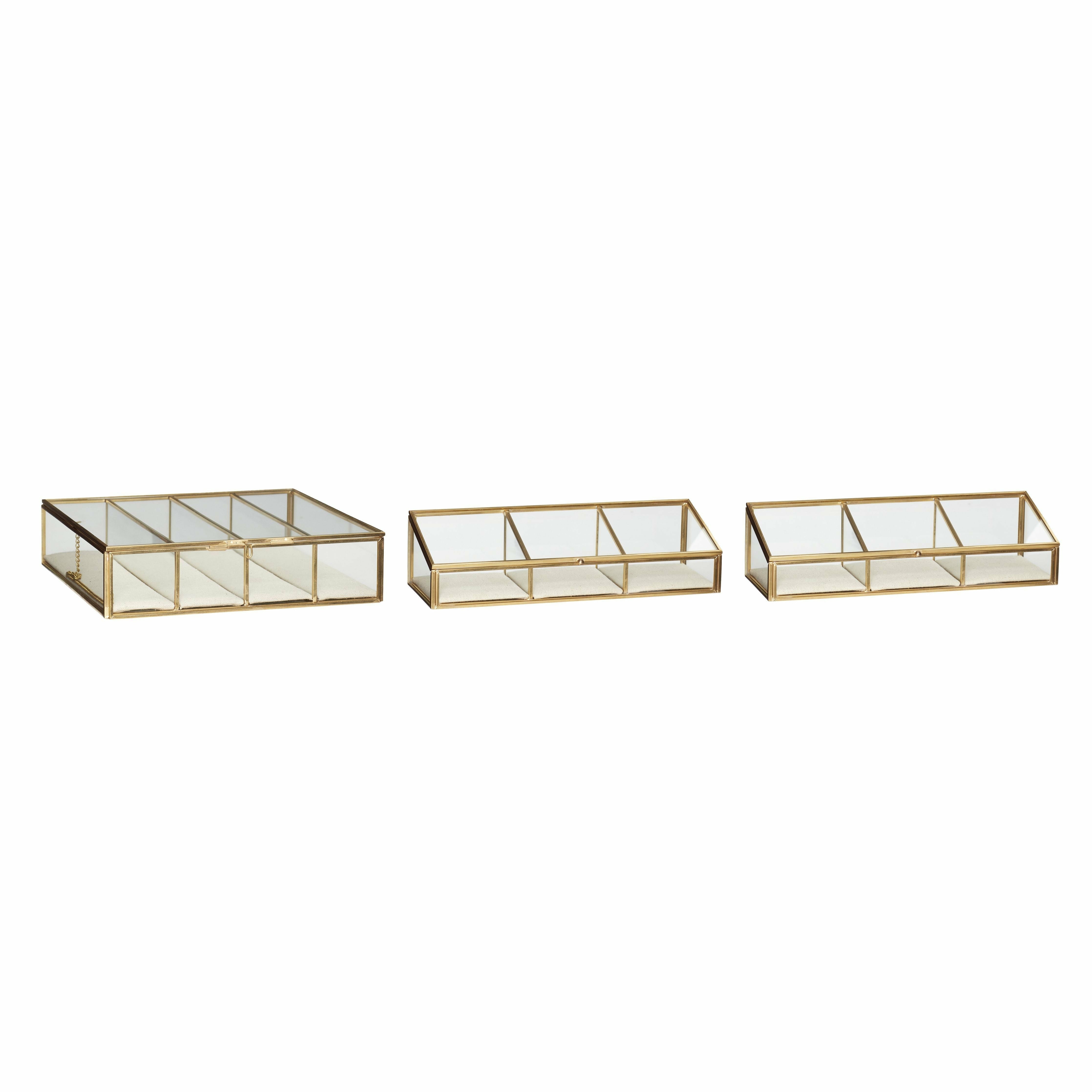 [product_category]-Hübsch Ecru Glass Box Glass/Canvas/Metal Clear/Beige/Brass S/3-Hübsch-5712772101742-151203-HUB-1