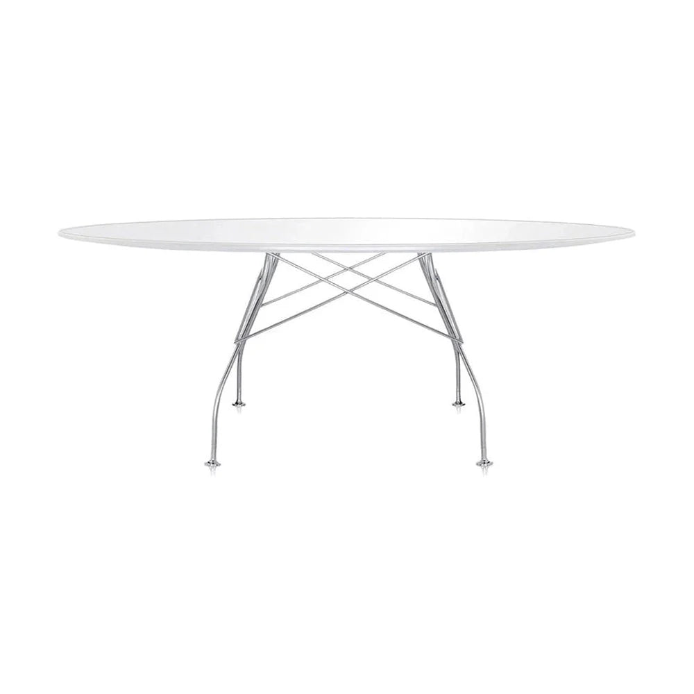 Table brillante Kartell Verre ovale, chrome / blanc