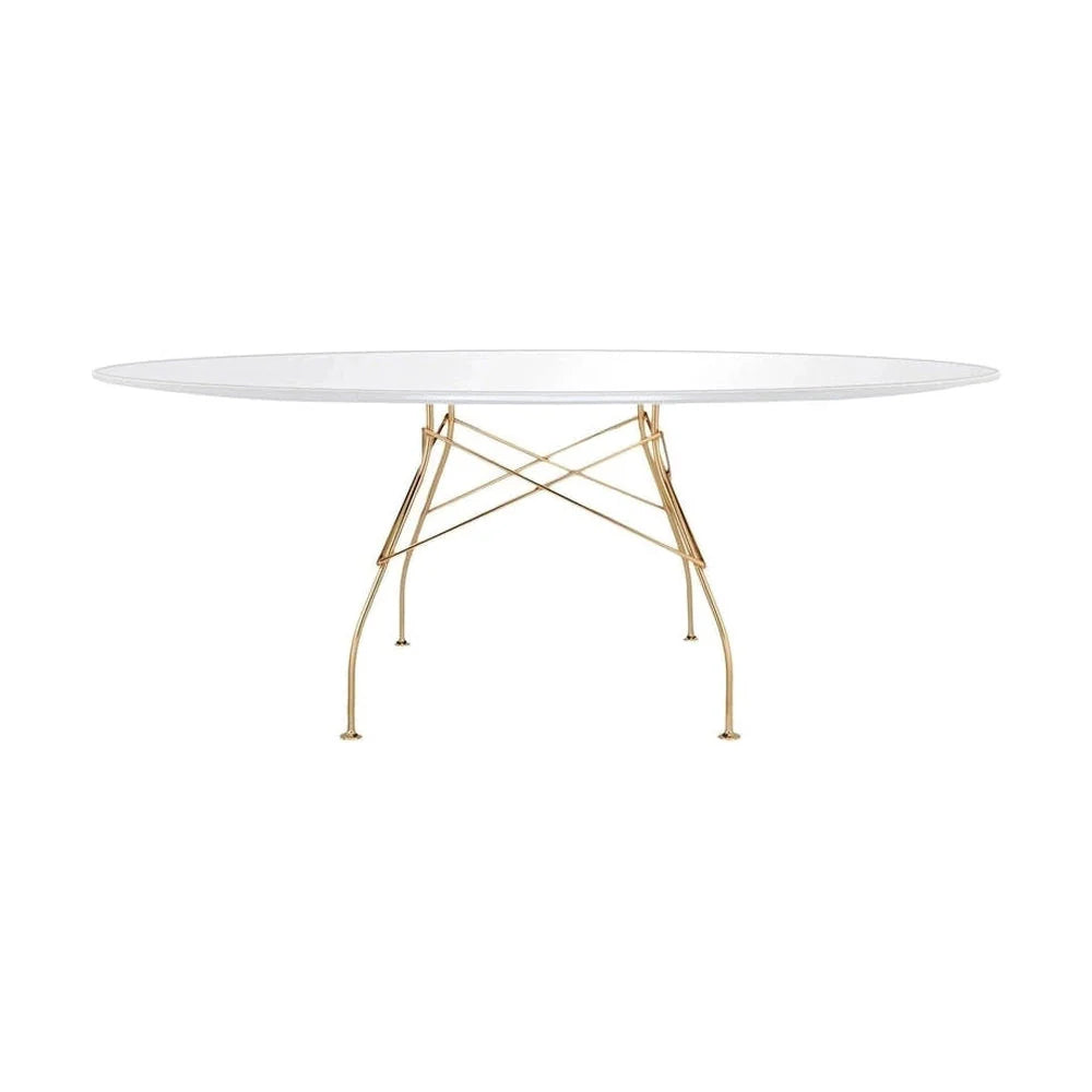 Kartell Glossy Table Oval Glass, Gold/White