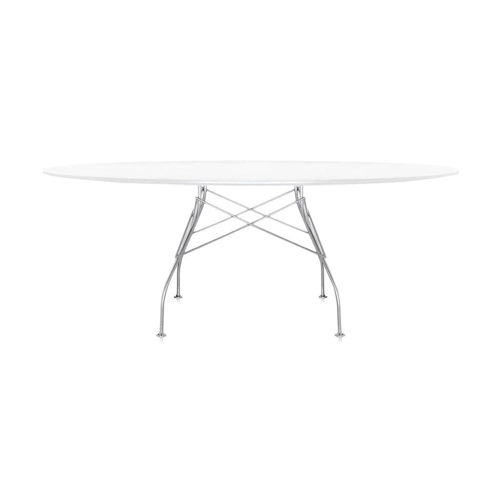 Mesa Kartell Glossy ovalada, cromada/blanca