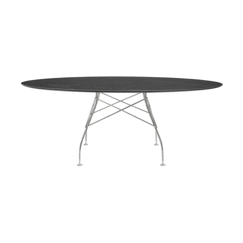 Table brillante kartell marbre ovale, chrome / noir