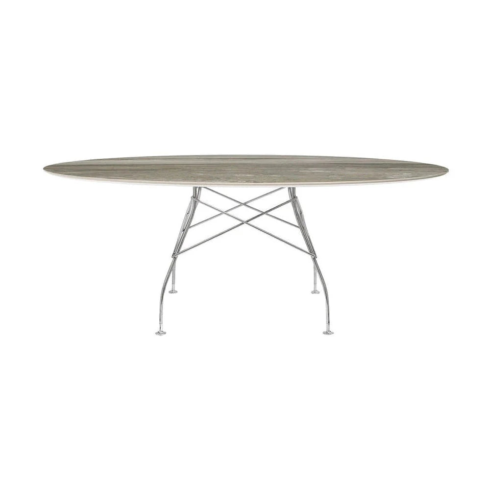 Table brillante kartell marbre ovale, chrome / gris tropical