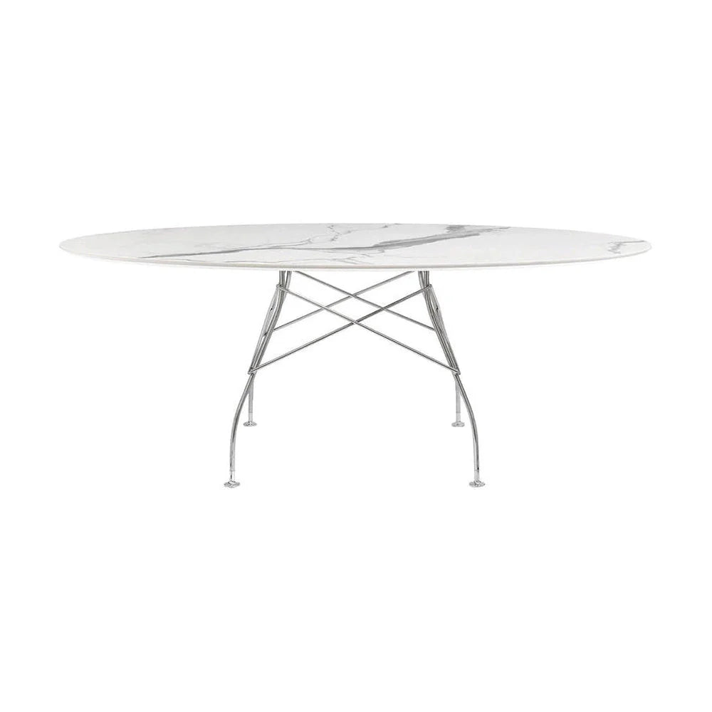 Kartell glansig bord oval marmor, krom/vit