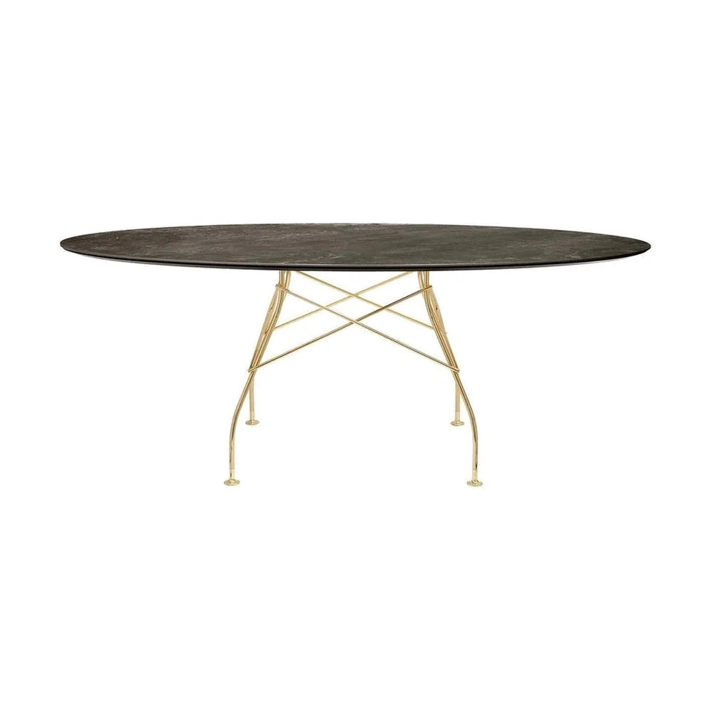 Kartell glansig bord oval marmor, guld/åldrande brons