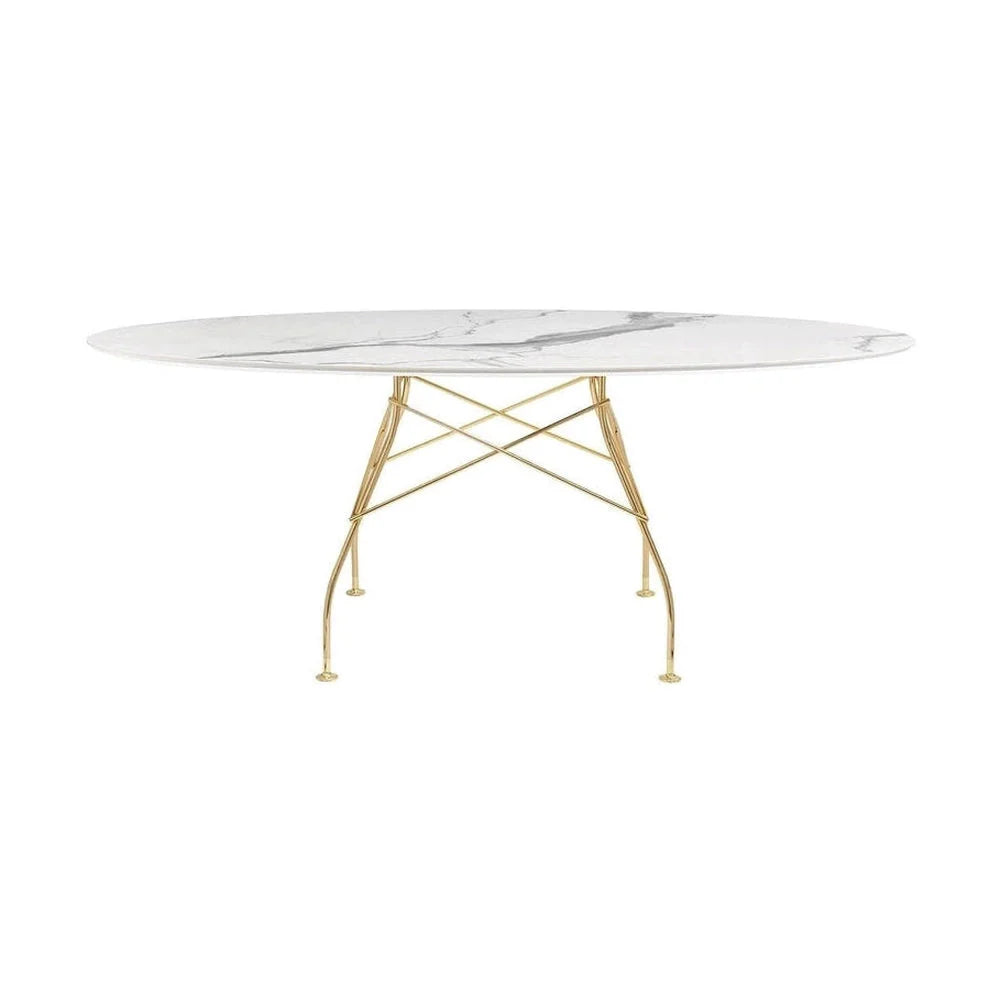 Kartell glänzender Tisch Ovaler Marmor, Gold/Weiß