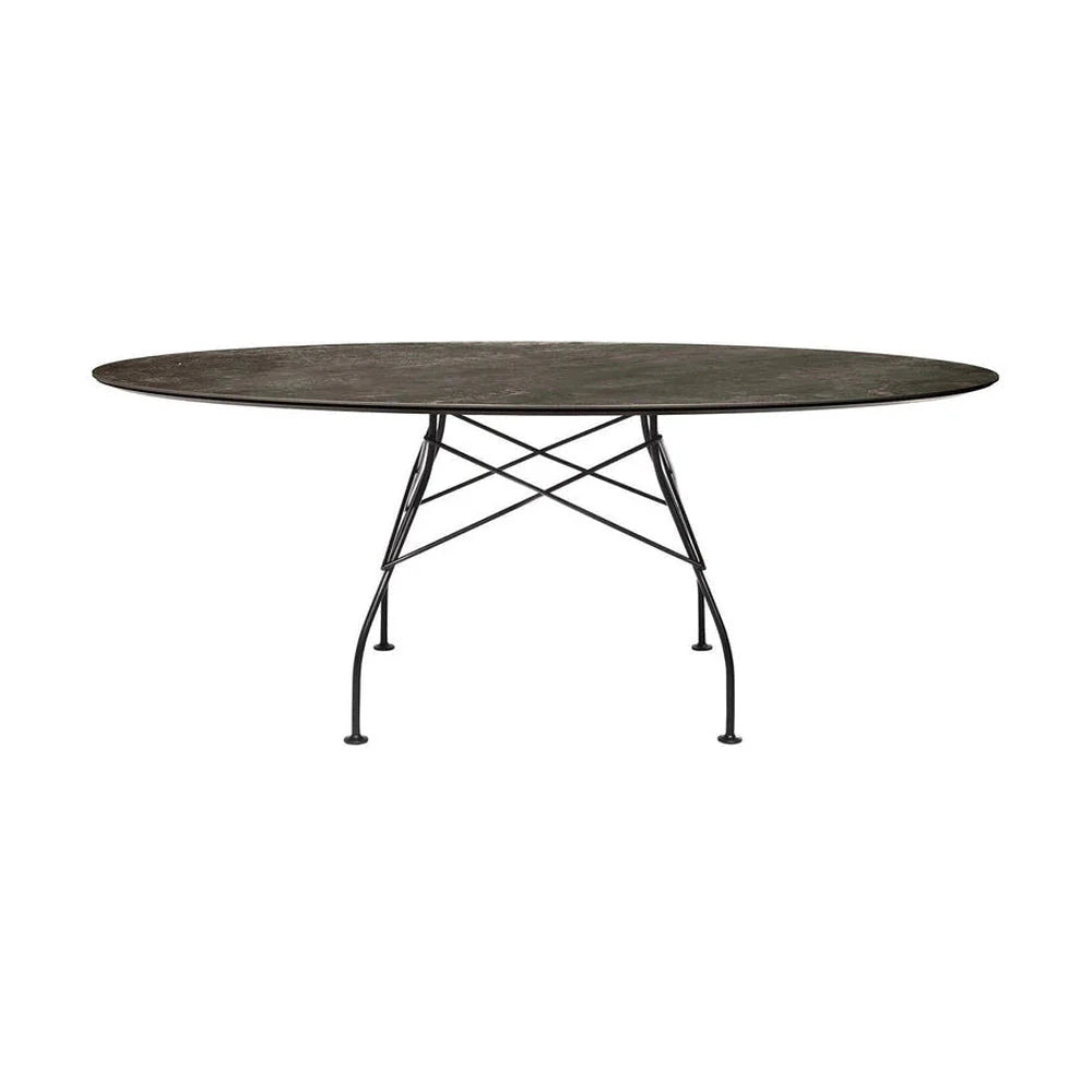 Kartell Glossy Table Oval Marble, Matt Black/Aged Bronze