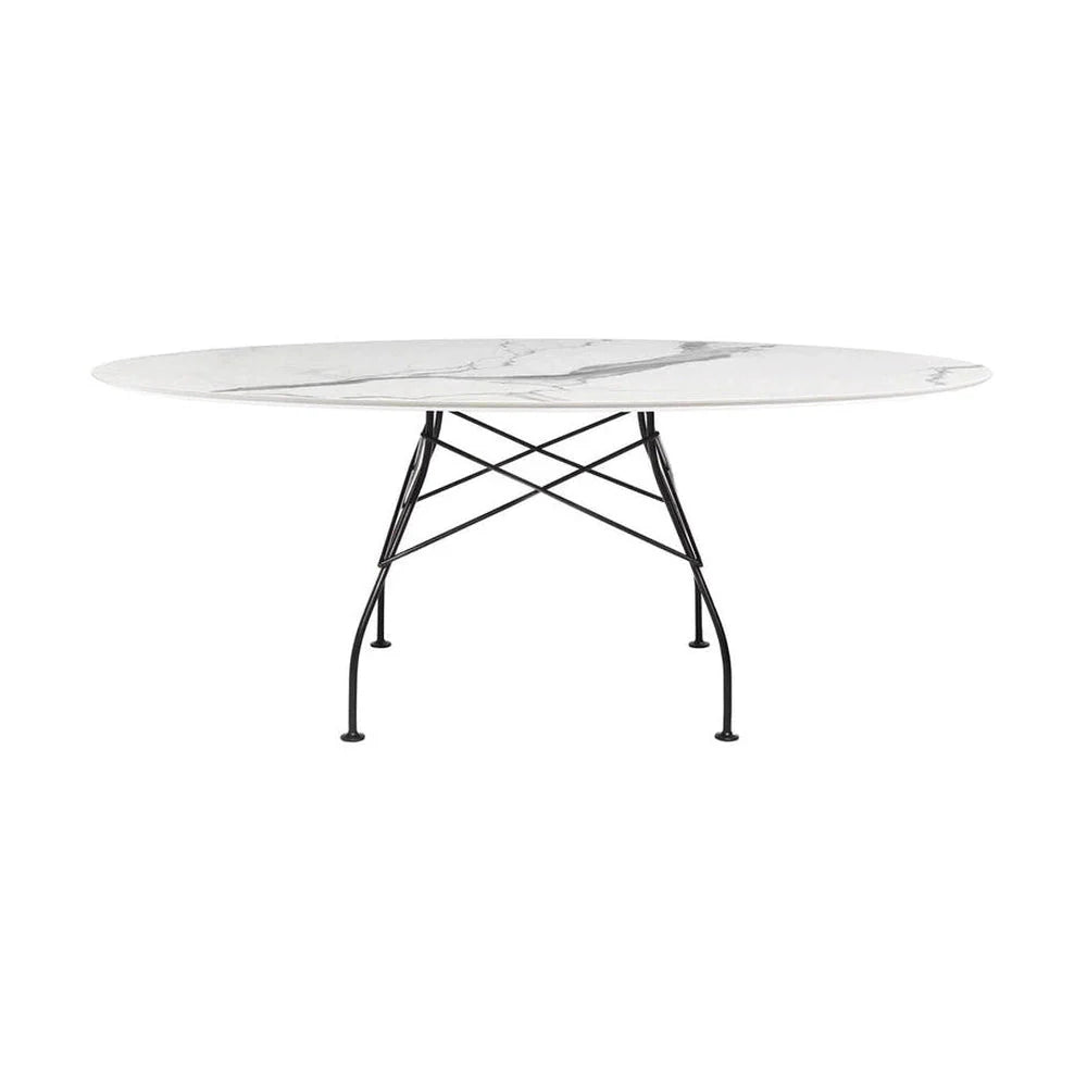 Mesa Kartell Glossy Marble Oval, Matt Black/Envejecimiento Blanco