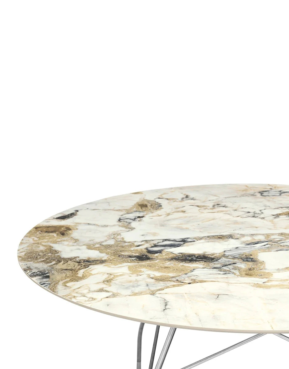 Kartell Glossy Table Round Marble, Chrome/Symphonie