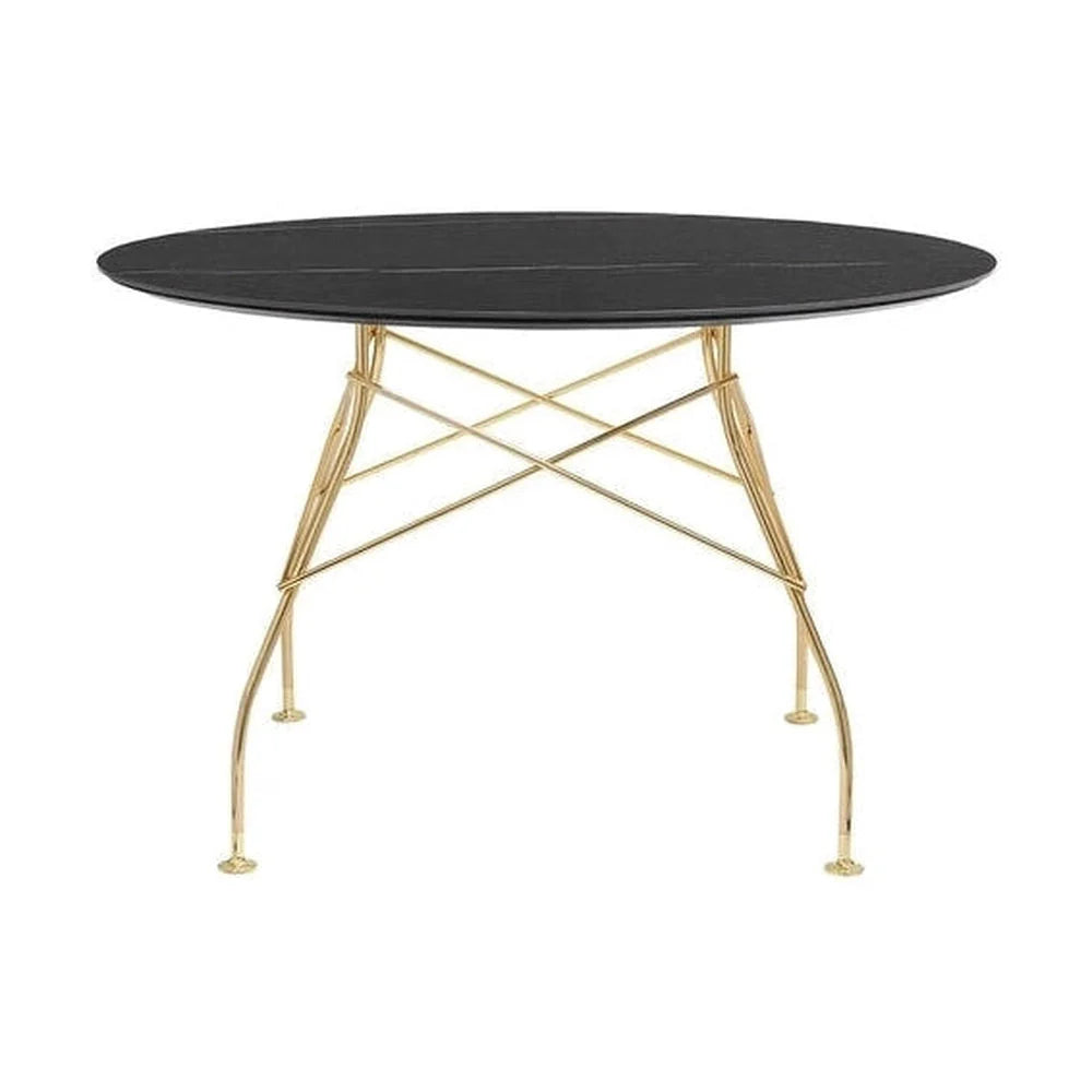 Kartell glänzender Tisch rund Marmor, Gold/Schwarz