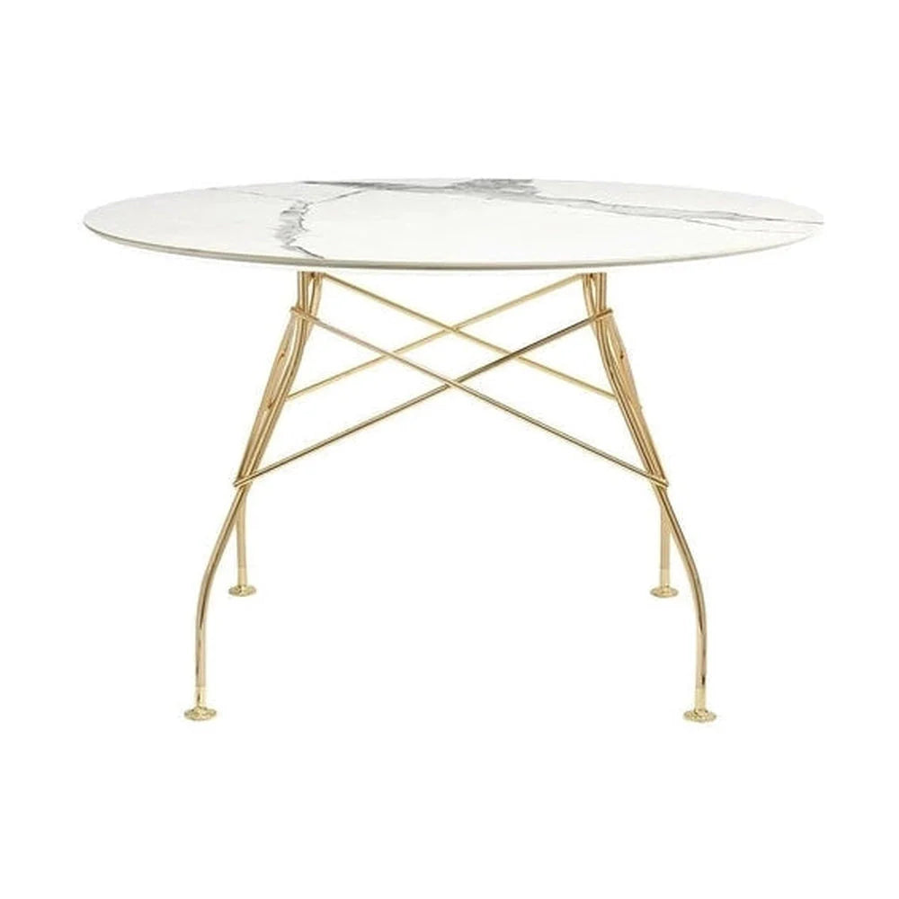 Kartell glänzender Tisch rund Marmor, Gold/Weiß