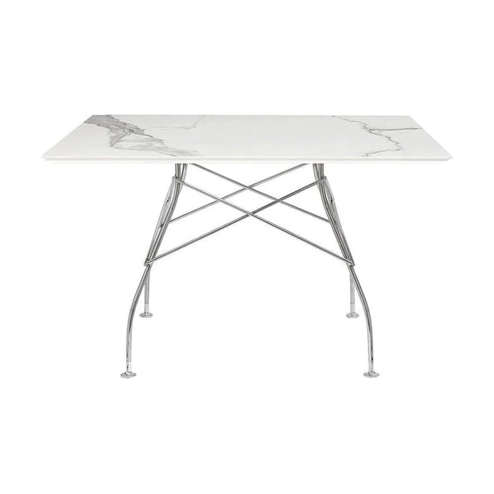 Kartell Glossy Table Square Marble, Chrome/White