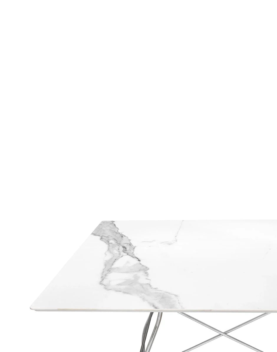 Kartell Glossy Table Square Marble, Chrome/White