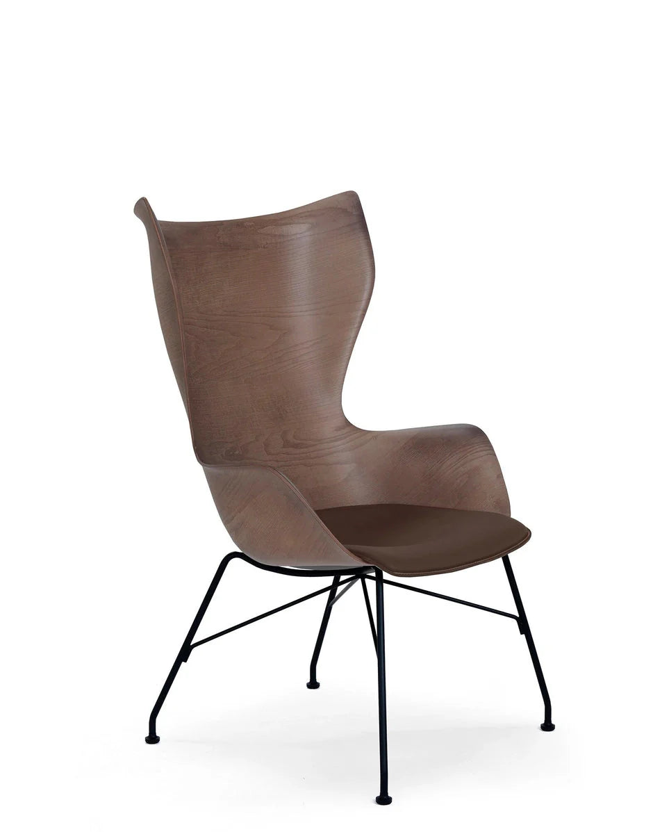 Kartell K/Wood Armchair Leather, Dark Wood/Black