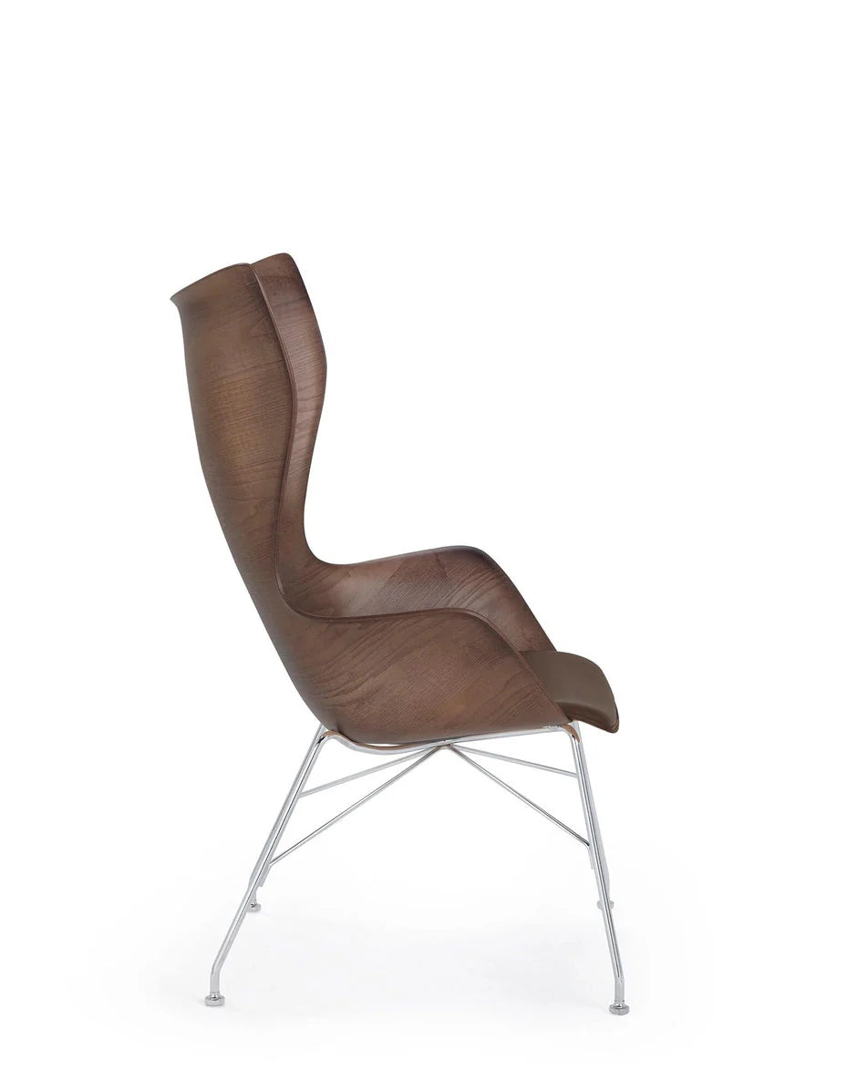 Kartell K/Wood Armchair Leather, Dark Wood/Chrome