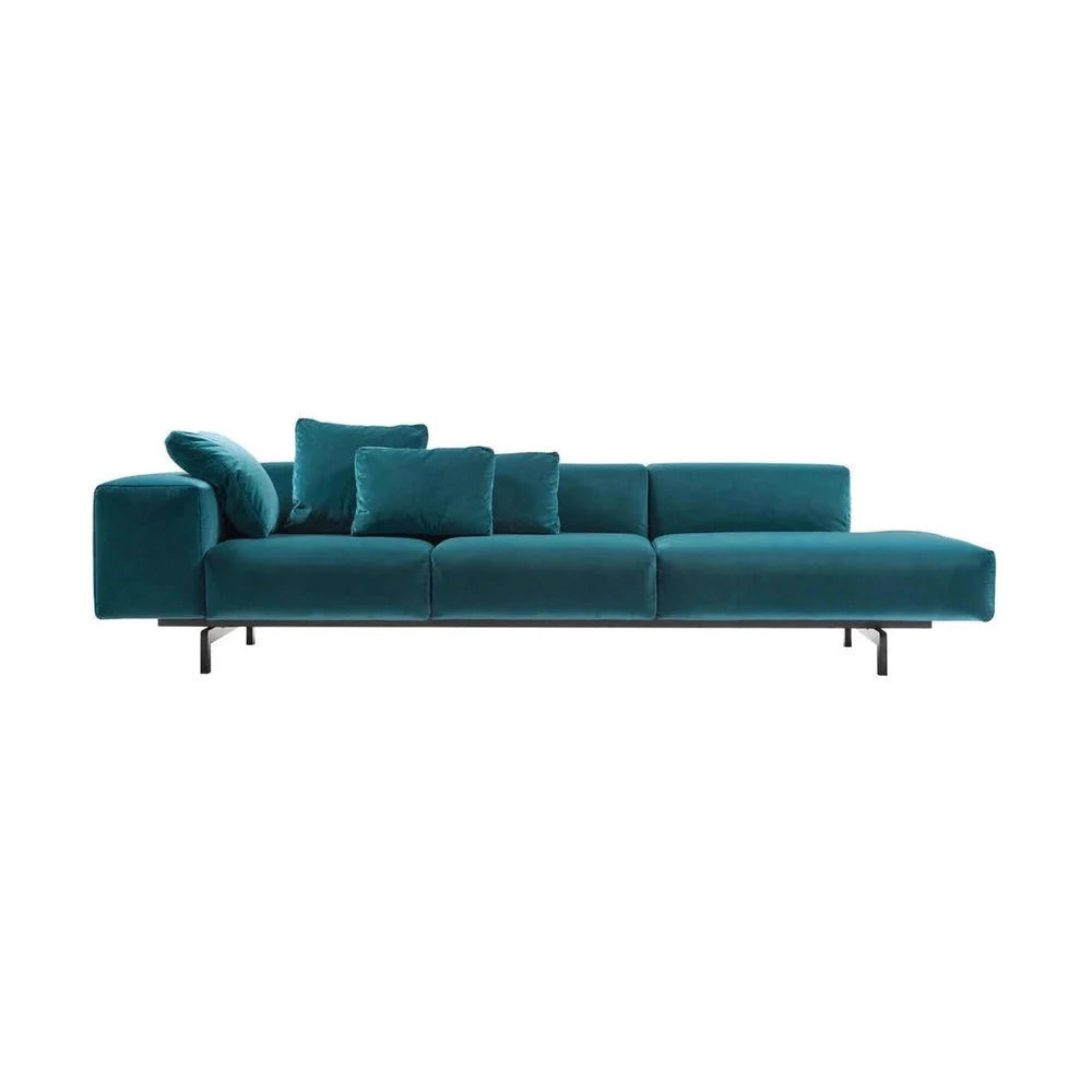 Kartell Largo 2 Seater Sofa With Footrest Velvet, Teal Blue