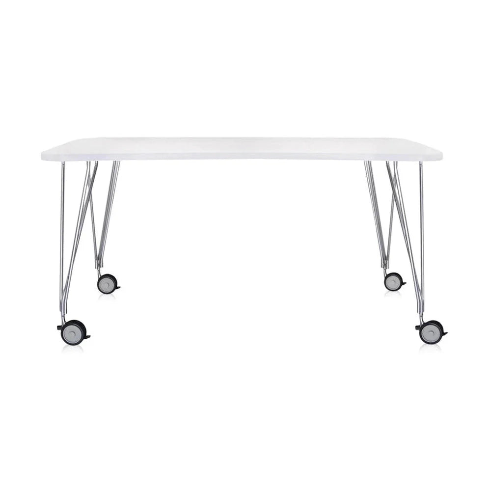 Kartell Max Desk med hjul 160x80 cm, hvid zink/krom