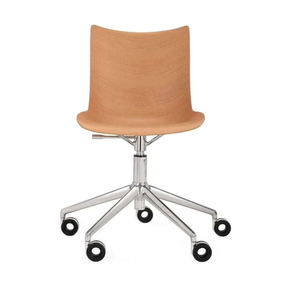 Kartell P/Wood Chair With Wheels, Light Wood/Chrome