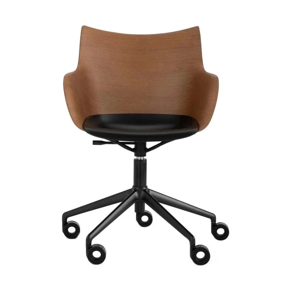 Kartell Q/Wood Armchair With Wheels, Dark Wood/Black