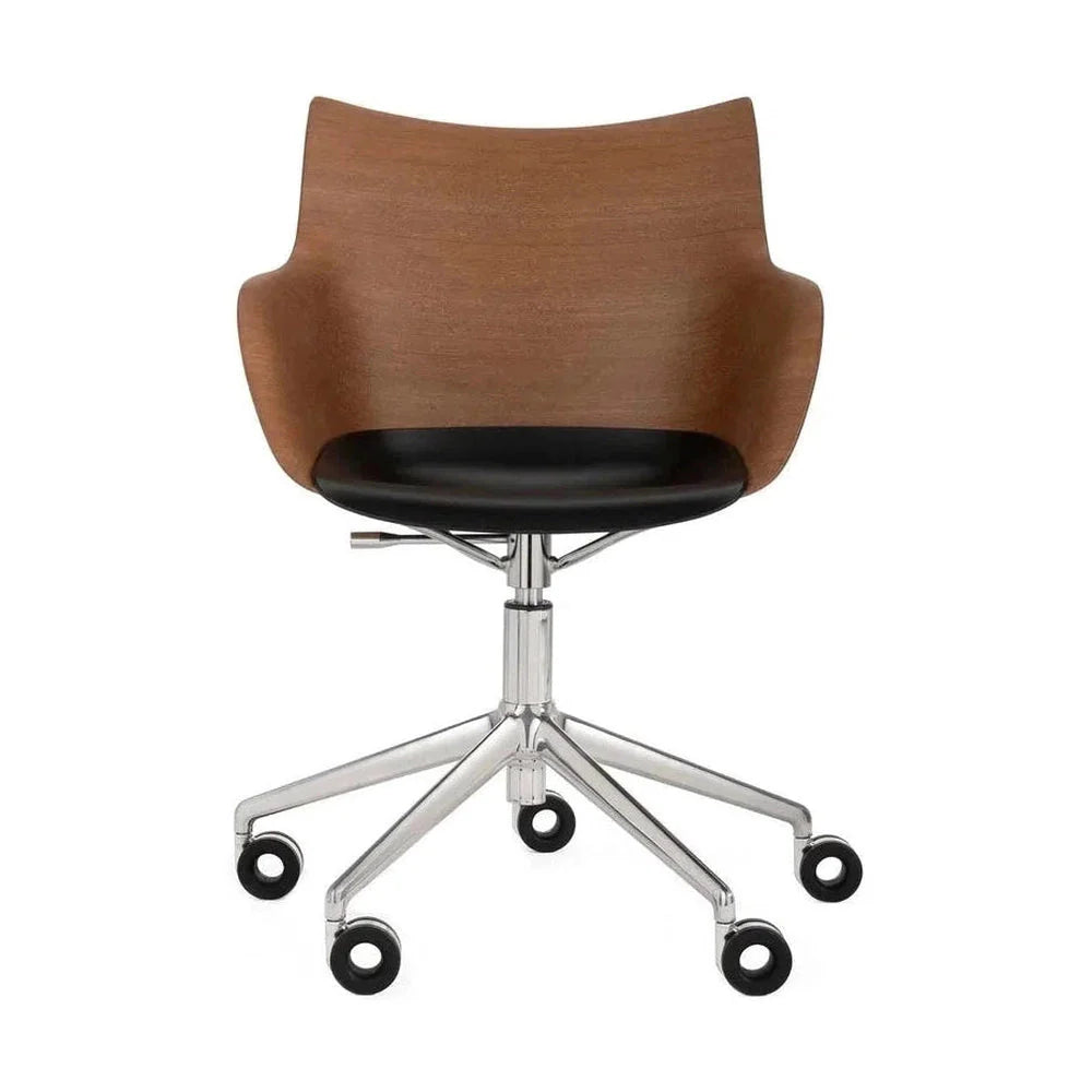 Fauteuil Kartell Q / bois avec roues, bois foncé / chrome