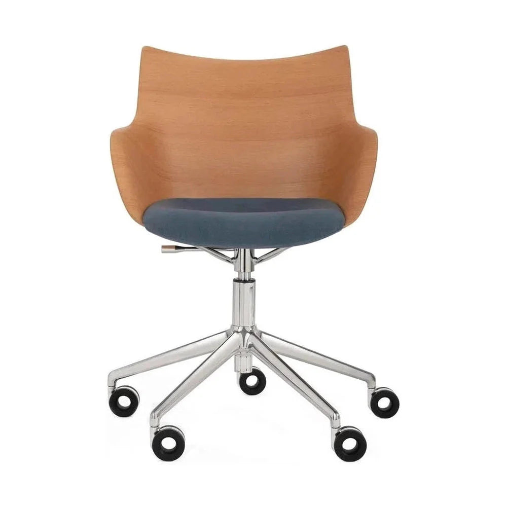 [product_category]-Kartell Q/Wood Armchair With Wheels, Light Wood/Chrome/Light Blue-Kartell-8058967310665-05929C2-KAR-1