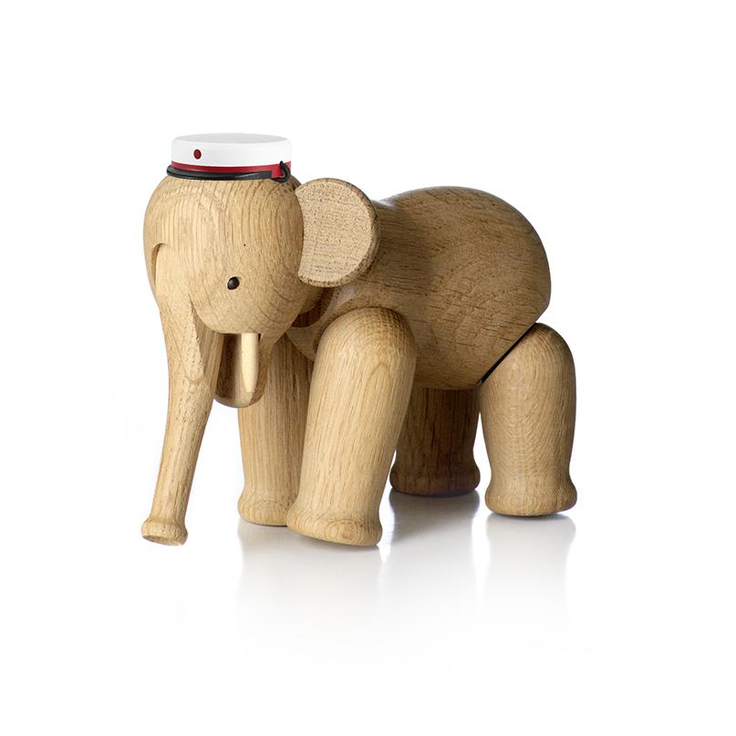 Kay Bojesen Elephant Small Oak avec Blue Student Cap