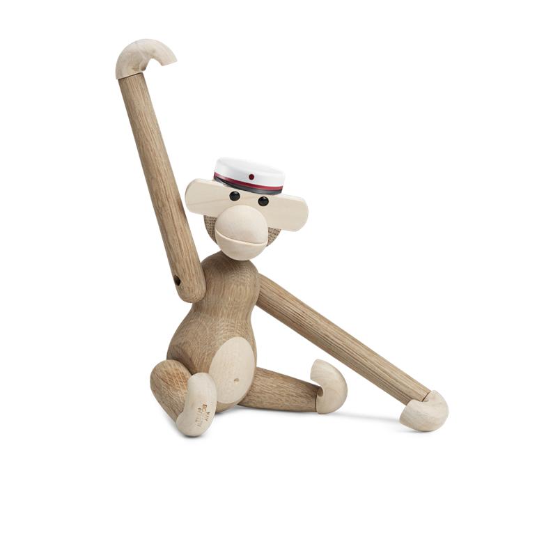 Kay Bojesen Monkey liten ek/lönn med blå studentmössa