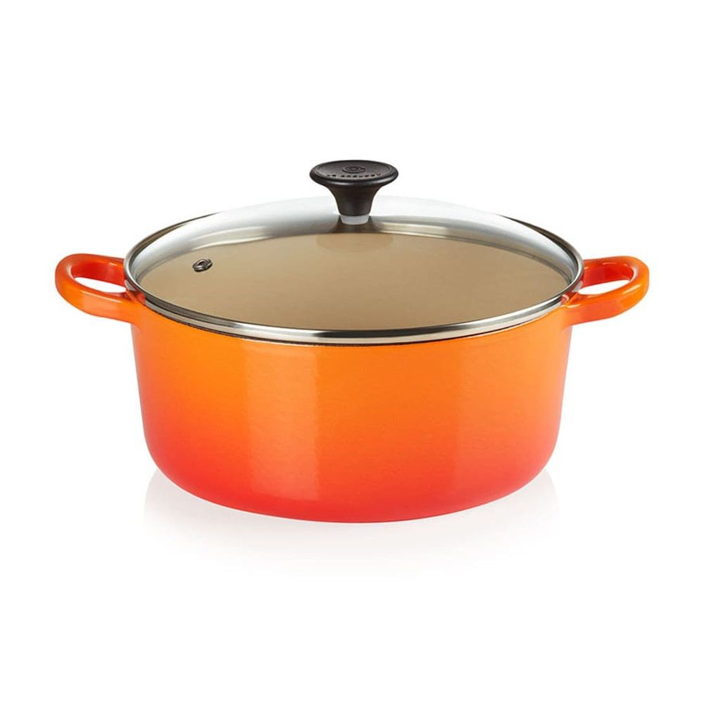 Le Creuset rund gryderet med glaslåg 22 cm, vulkansk