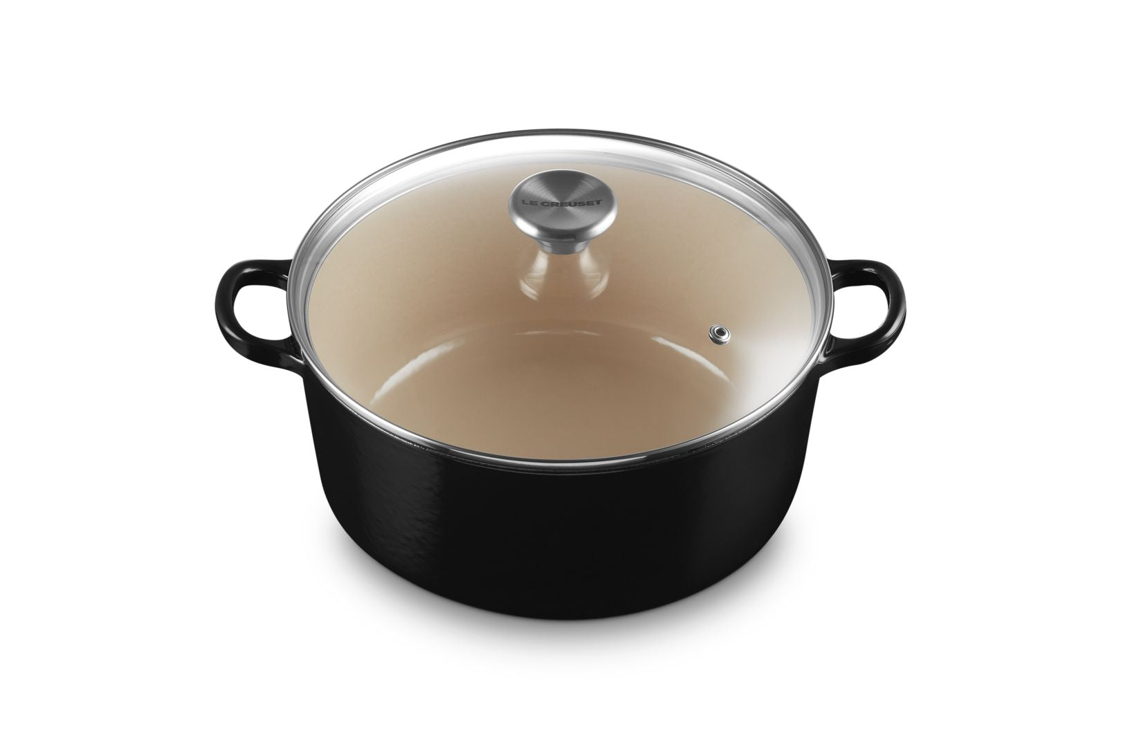 Le Creuset Round Casserole With Glass Lid 24 Cm, Black Onyx