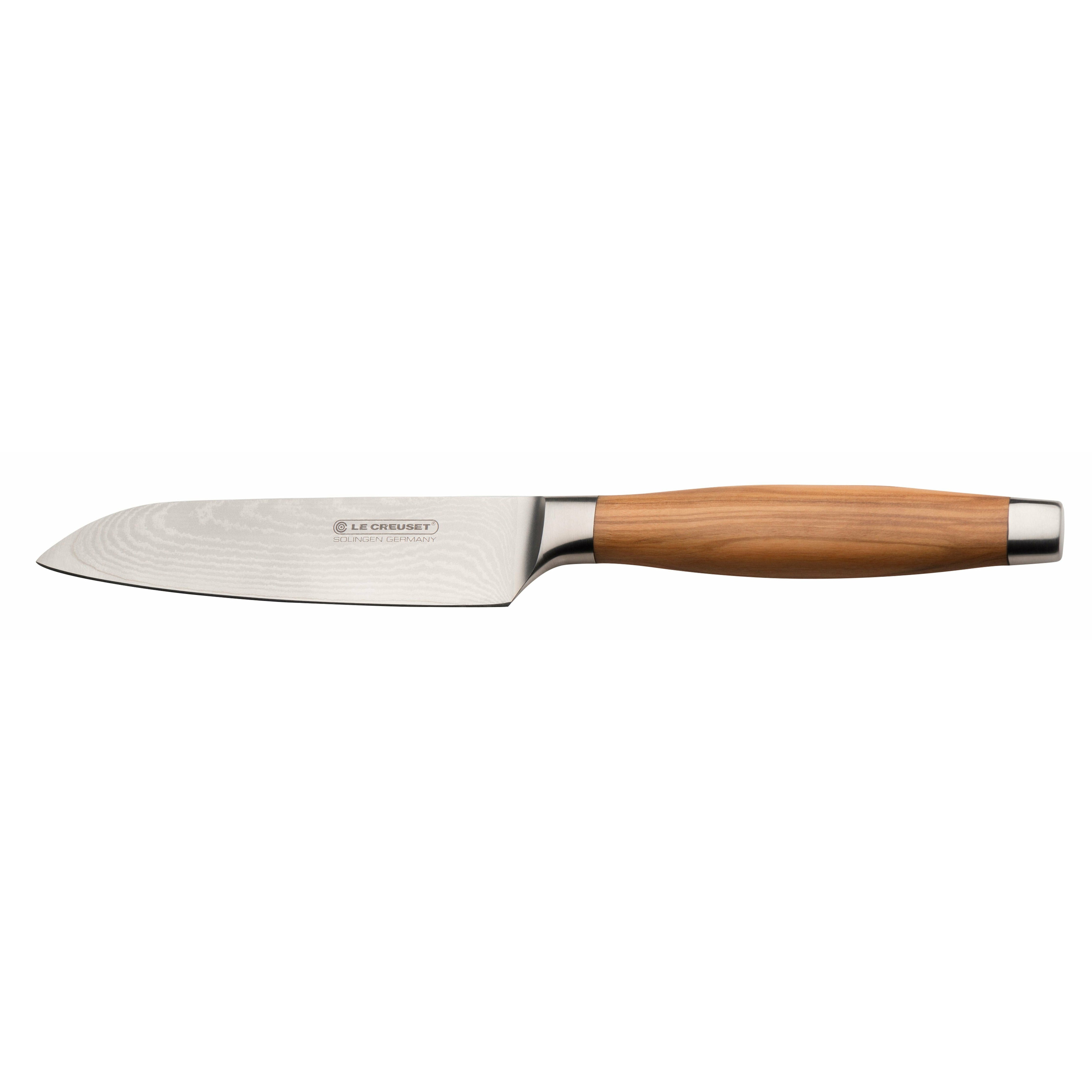 Poignée en bois d'olive du couteau Creuset Santoku, 13 cm