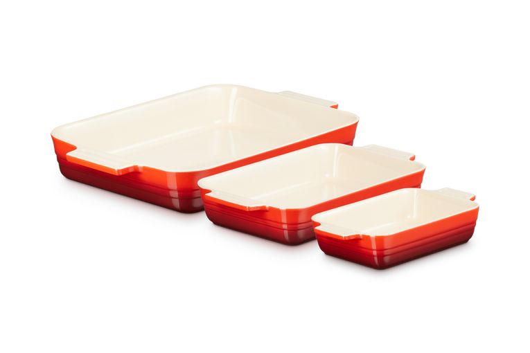 LE Creuset Juego de 3 platos rectangulares clásicos, Cerise