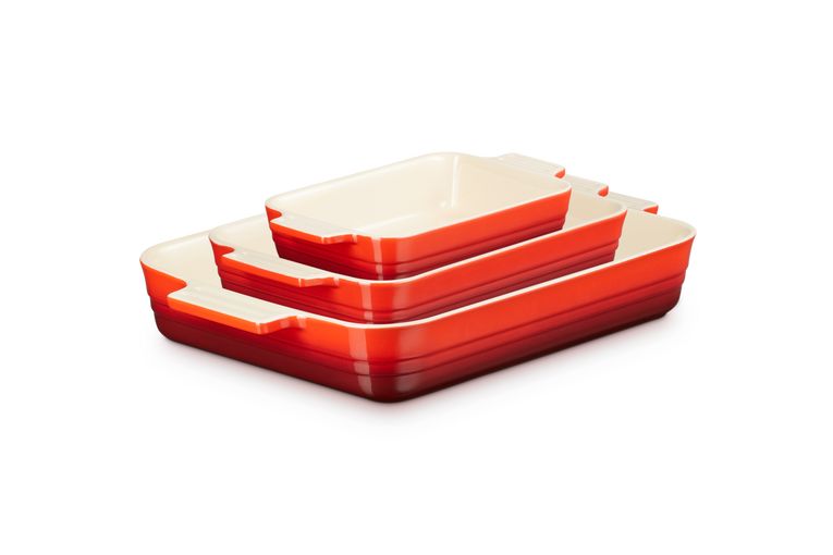 LE Creuset Juego de 3 platos rectangulares clásicos, Cerise