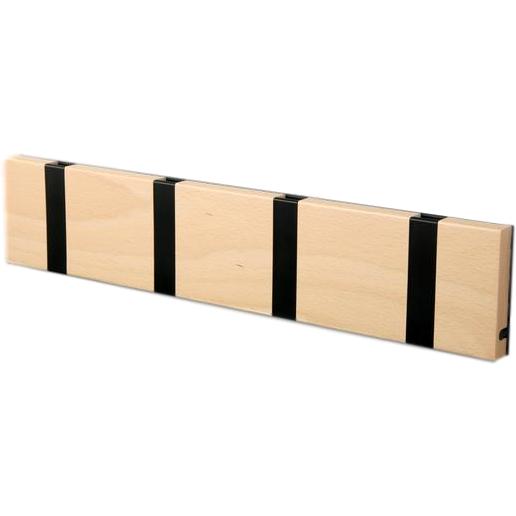 Loca Knax Horizontaal Coat Rack 4 Haken, Beech onbehandeld/zwart