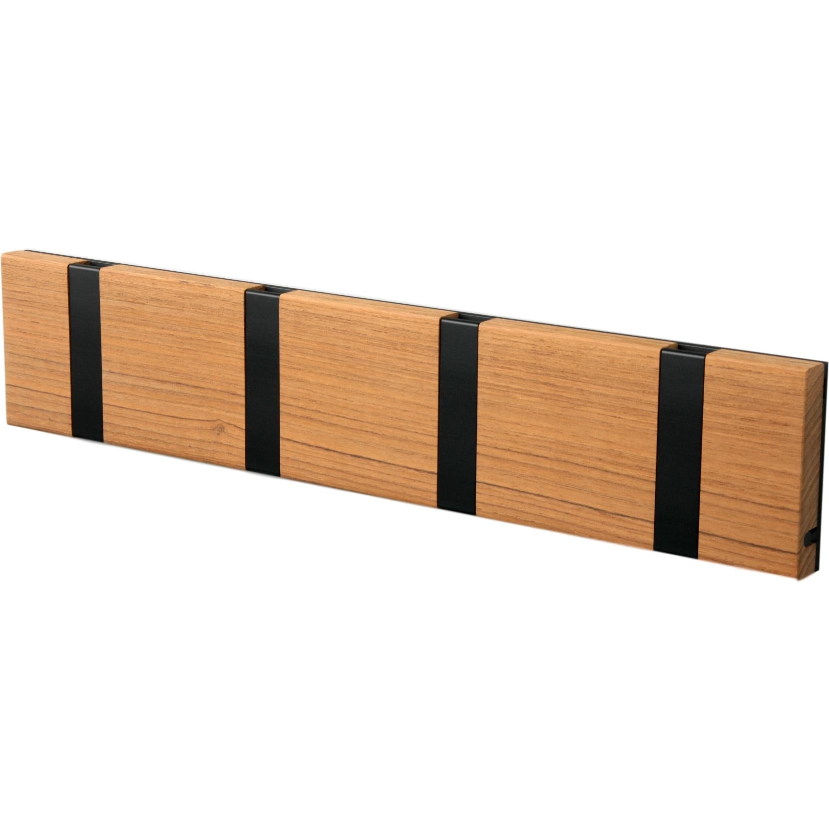 Loca Knax Horizontal Coat Rack 4 ganchos, teca no tratada/negra