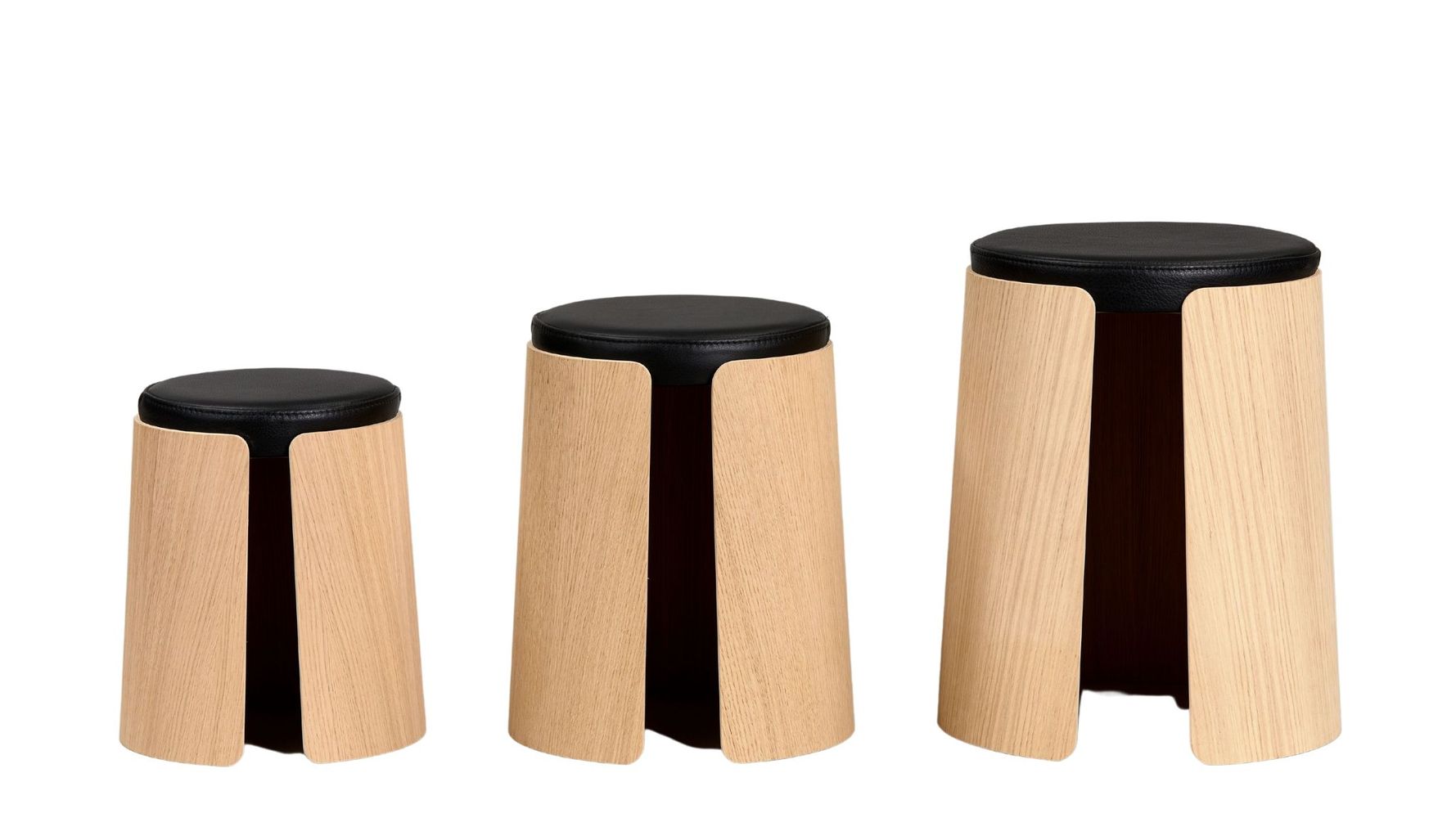 [product_category]-Loca Knax Stool Oak Soaped/Black Leather Cushion, Set Of 3-LOCA-5711394954538-140898-LOC-1