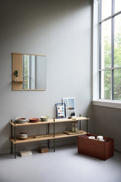 Moebe wandspiegel met plank 70x72 cm, eik