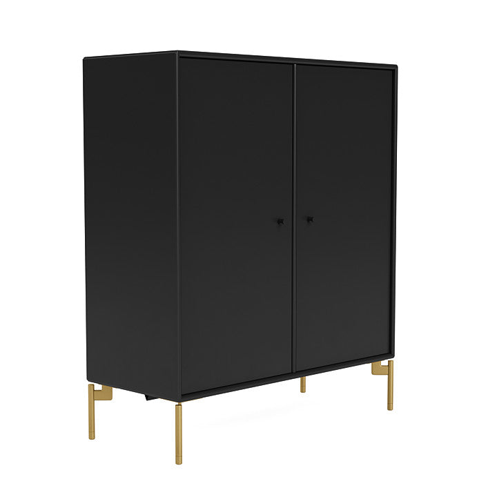 Cabinet de couverture du Montana avec des jambes, noir / laiton