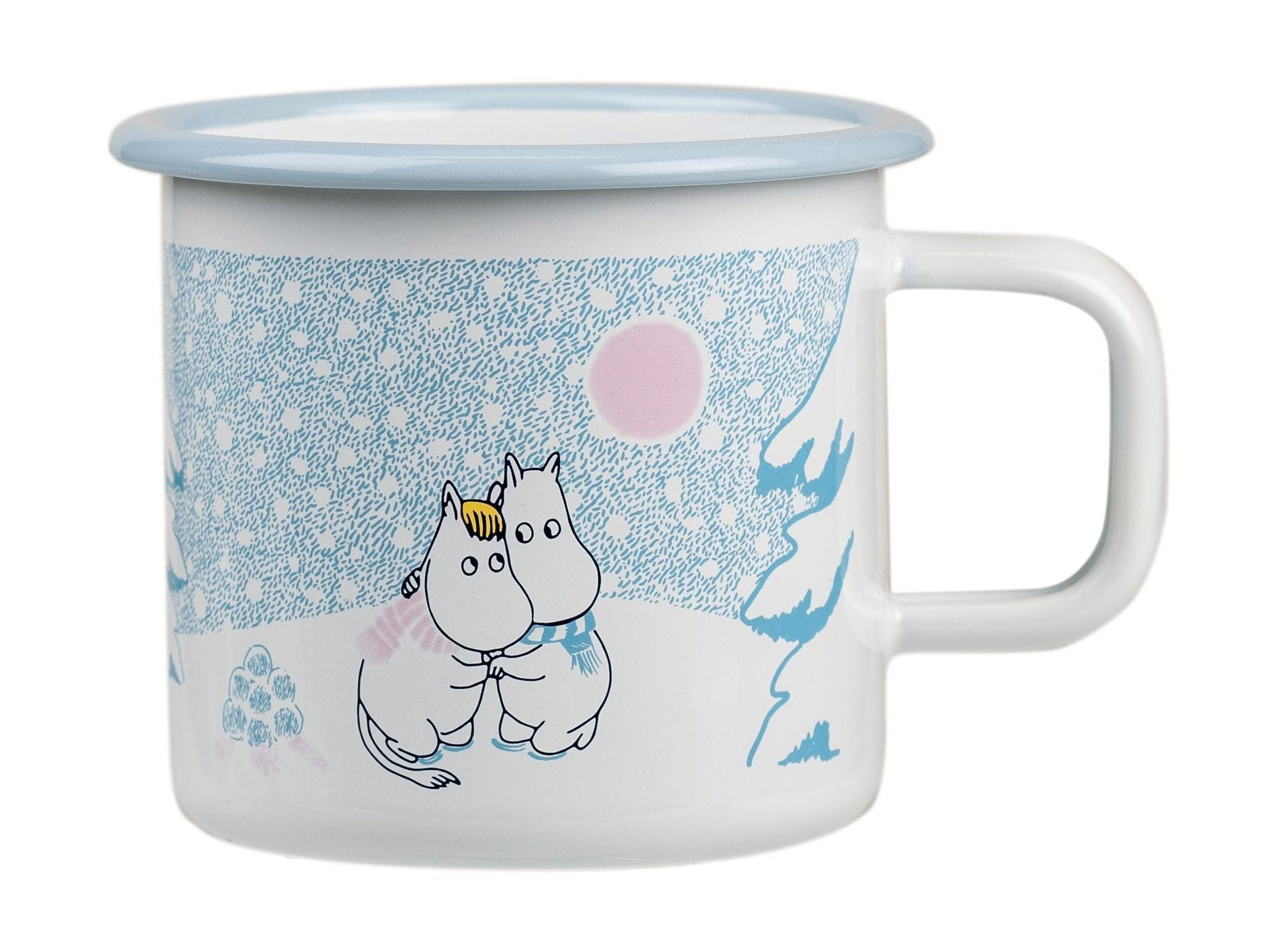 Taza de esmalte de muurla moomin deja que nieve