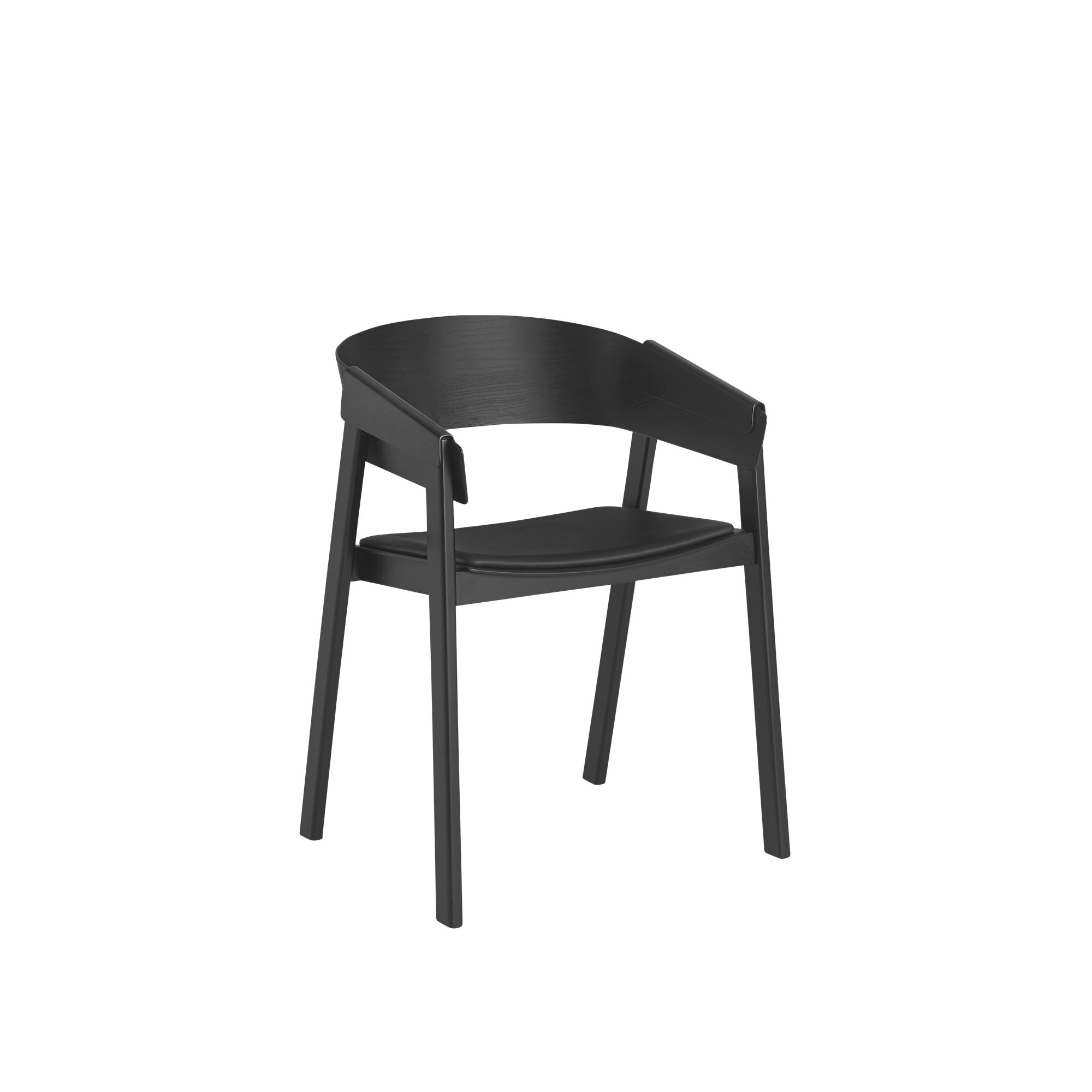 Chaise de couverture muuto siège en cuir chêne, cuir raffine noir