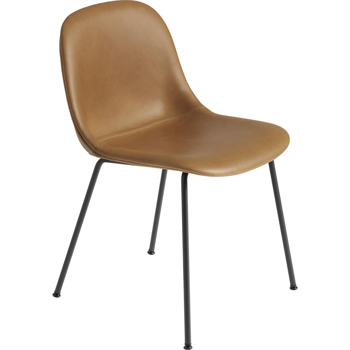 Muuto Faser -Seitenstuhl -Röhre, Ledersitz, braunes Cognac -Leder