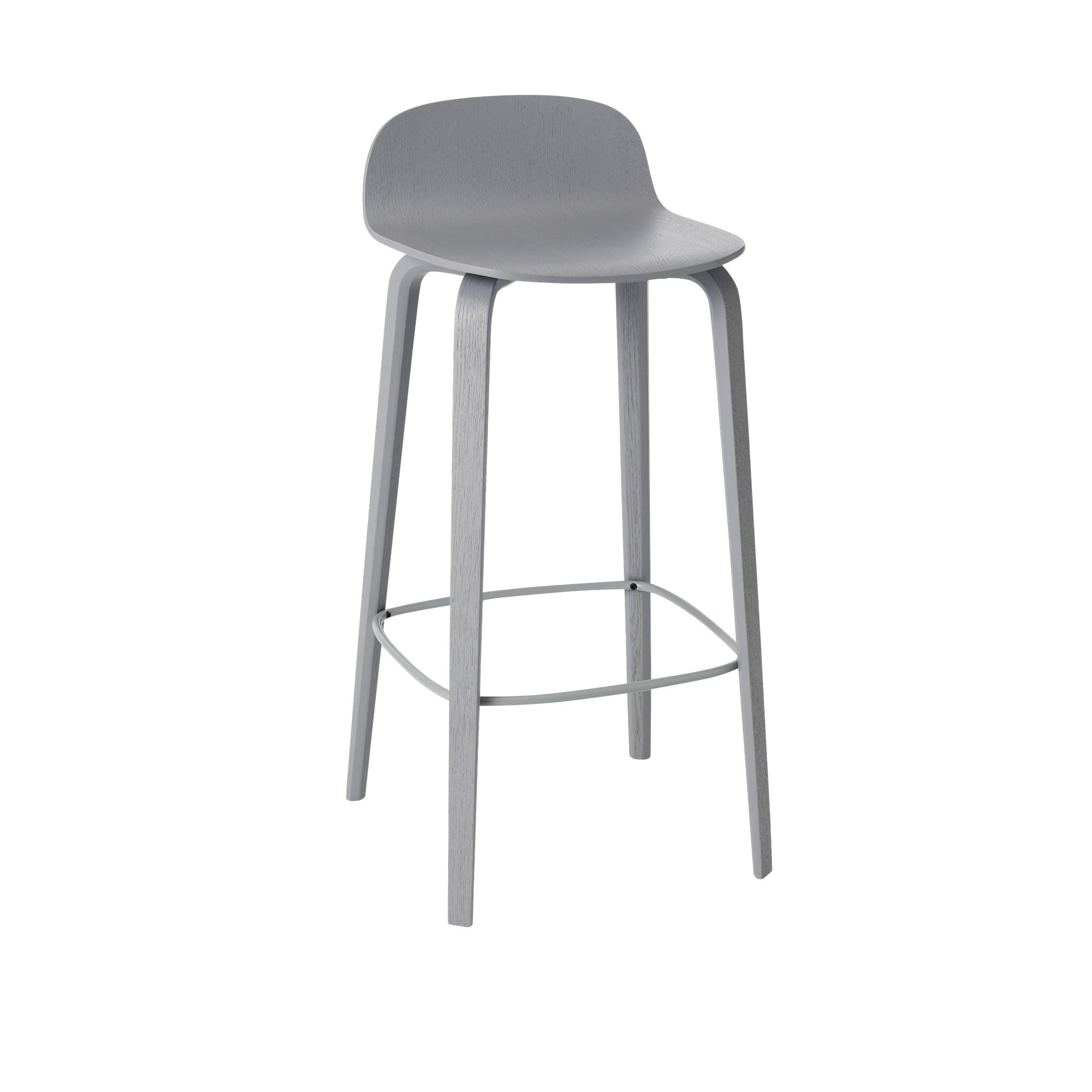 Muuto Visu Barstool Holzbeine, H 75 cm, Grau