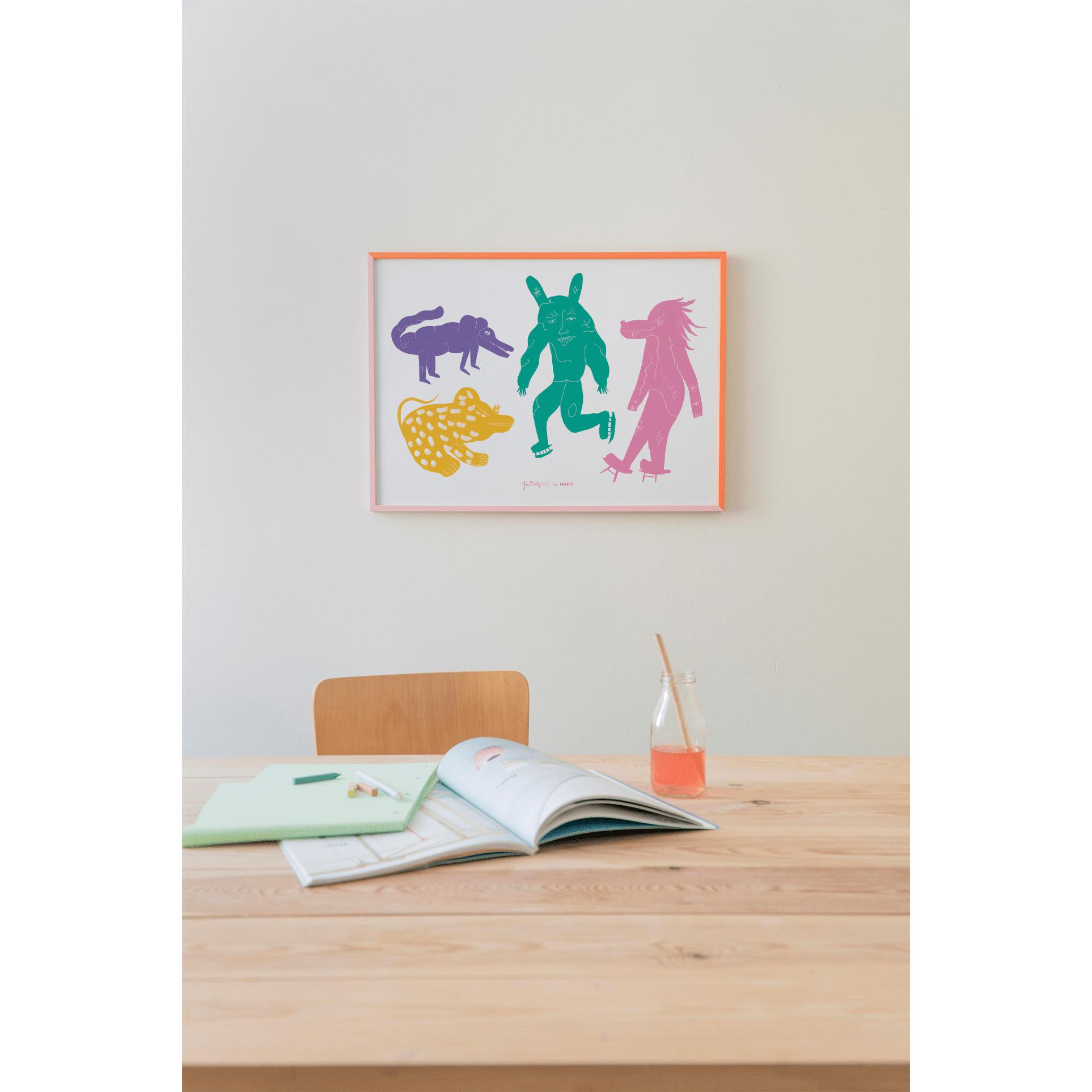 Paper Collective Four Creatures Poster 50x70 Cm, Multicoloured