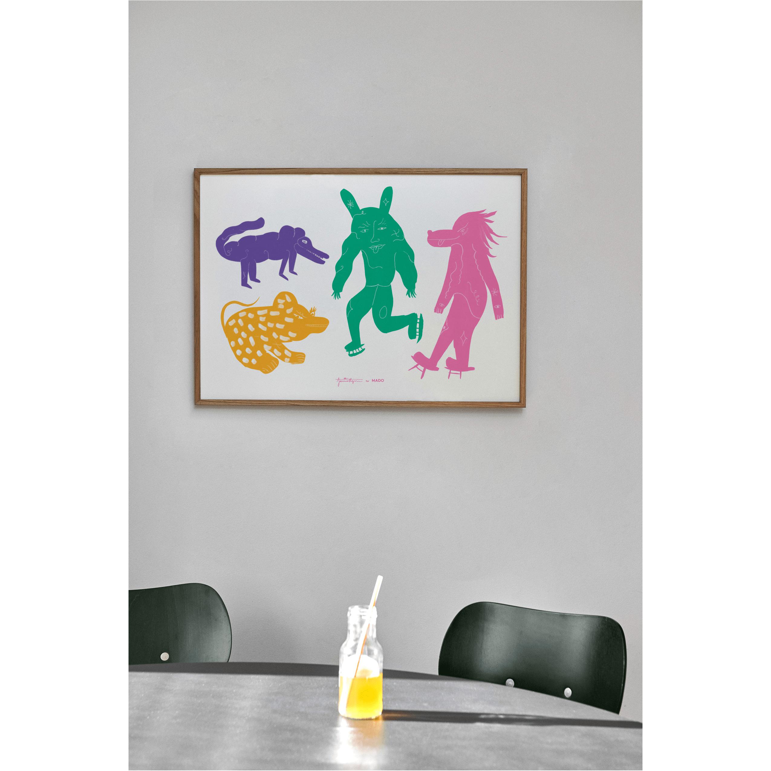 Paper Collective Four Creatures Poster 50x70 cm, flerfarvet